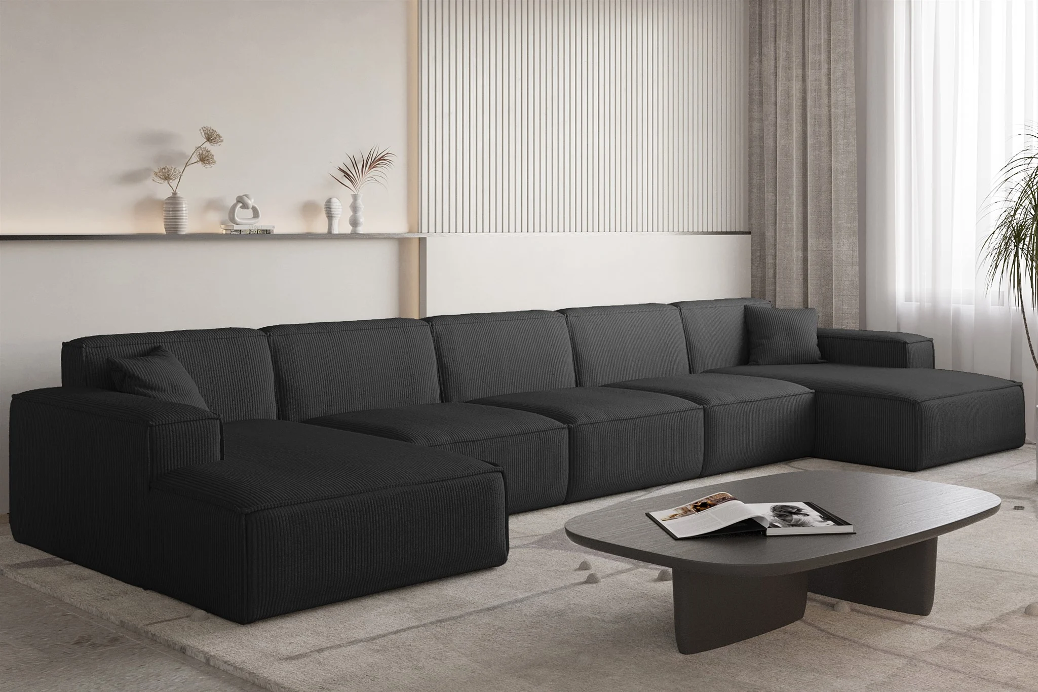Wohnlandschaft Sofa U-Form CELES PREMIUM XL in Stoff Scala Schwarz