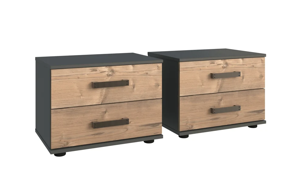 Wimex Stockholm Nachtschrank Graphit/Silver 2er Set
