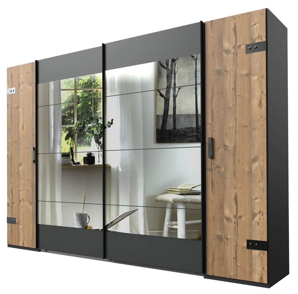 Wimex Stockholm Schwebetürenschrank Graphit/Silver Fir mit Spiegel