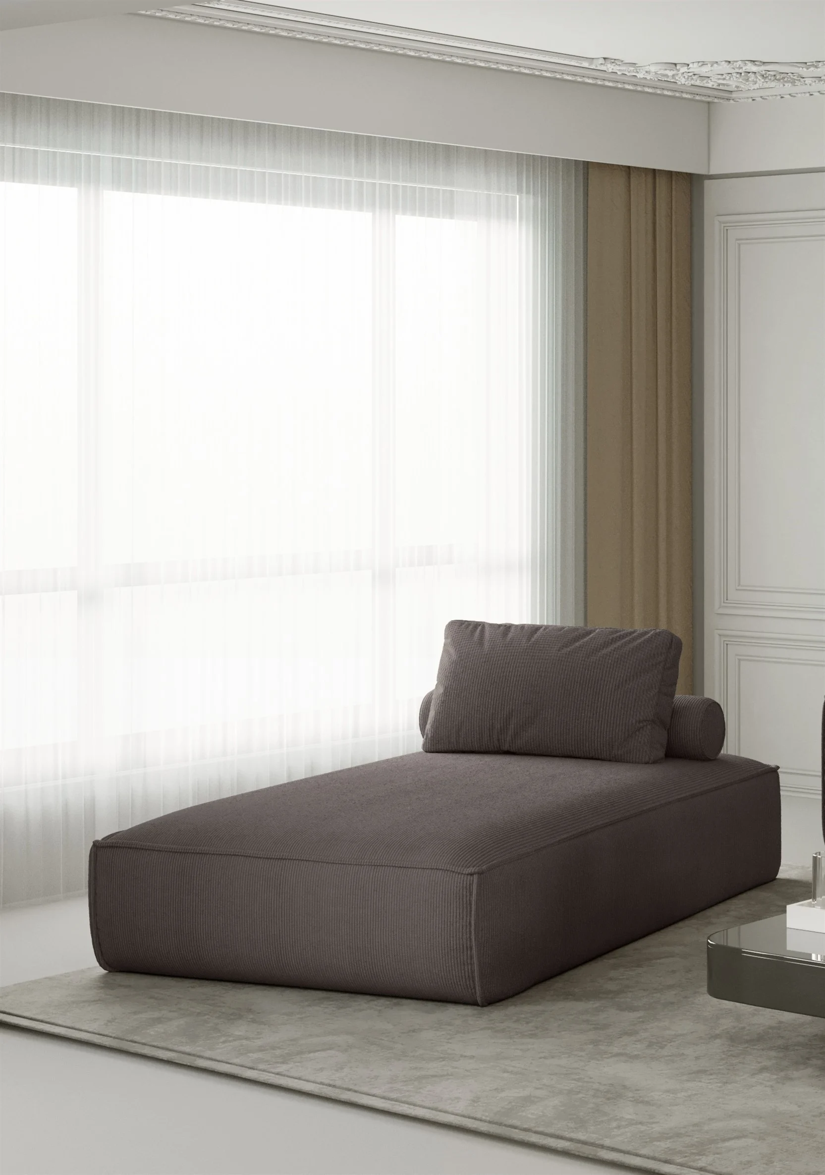 Chaiselongue Sezlong Liege CELES in Stoff Scala Taupe - Fun Moebel