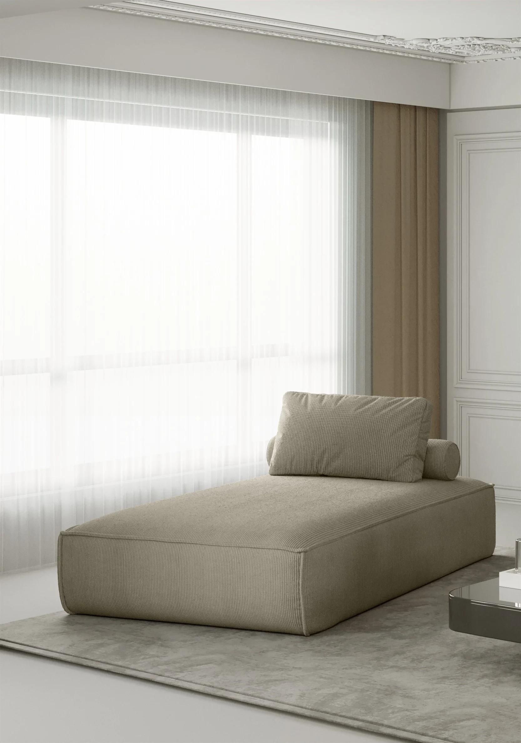 Chaiselongue Sezlong Liege CELES in Stoff Scala Truffle - Fun Moebel