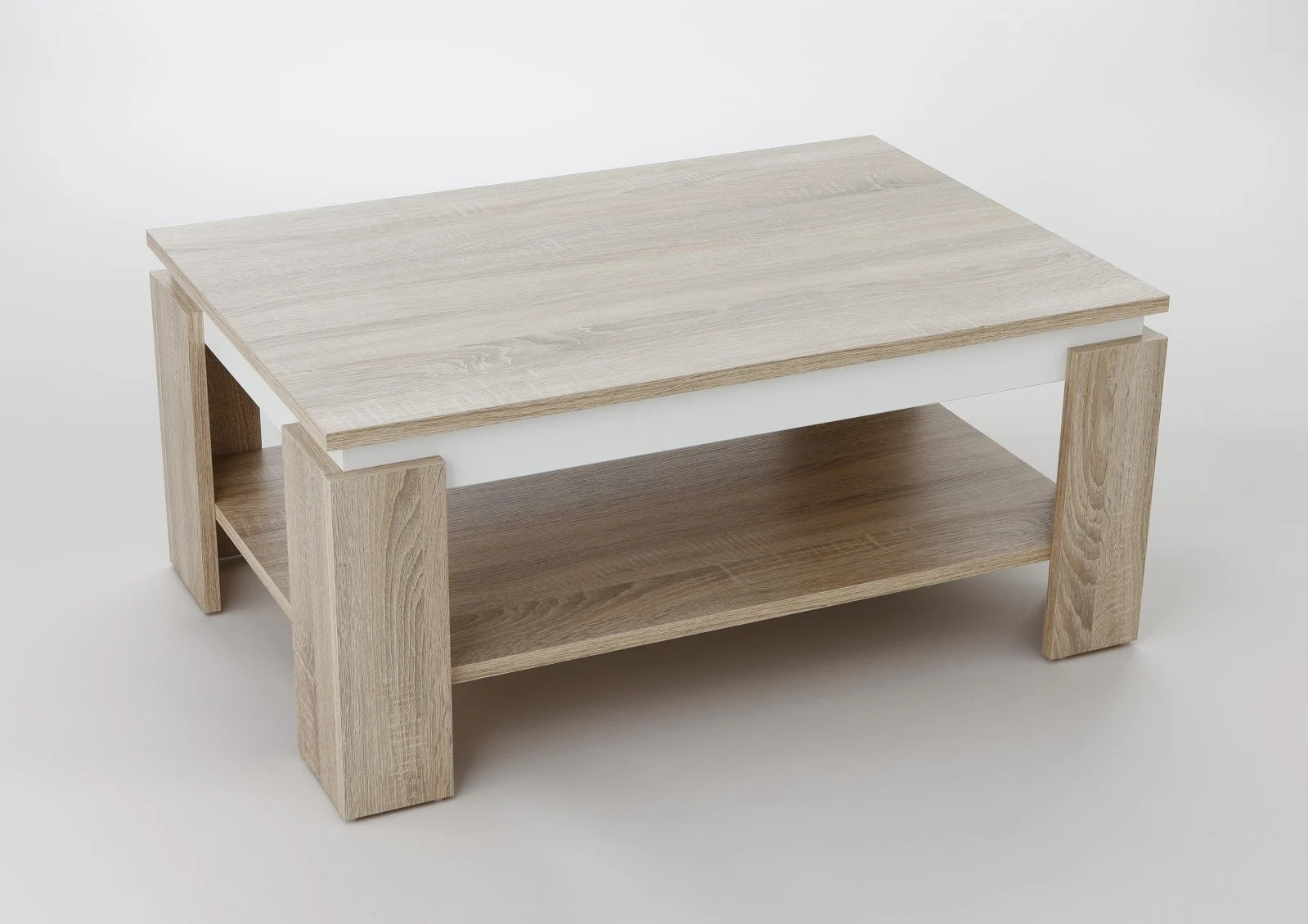 Couchtisch -Timo 2- 90 x 60 cm mit Ablageboden Sonoma Eiche - Weiss