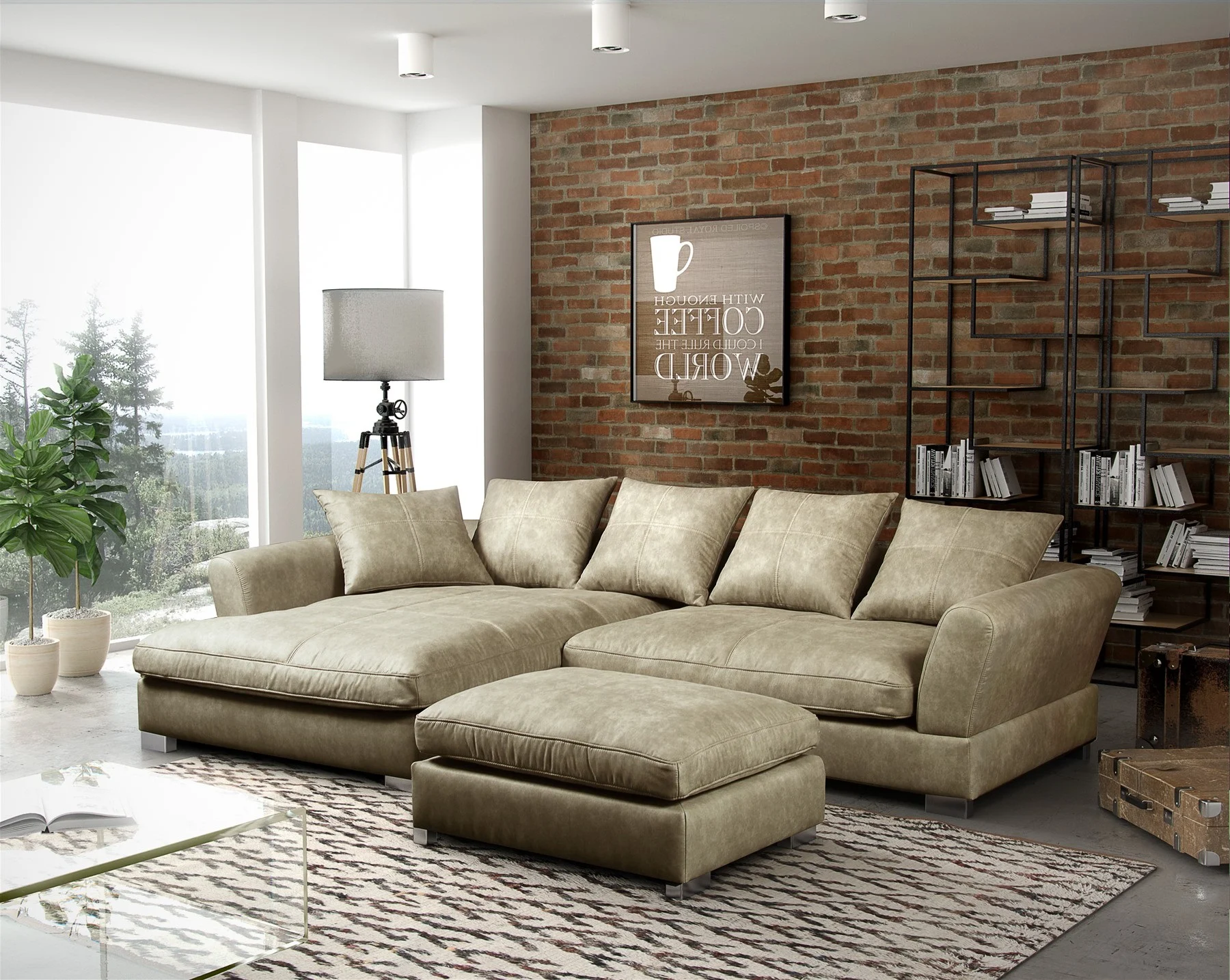 Couchgarnitur TIZIAN L-Form Wildlederoptik-Beige/Otto.. Links + Hocker