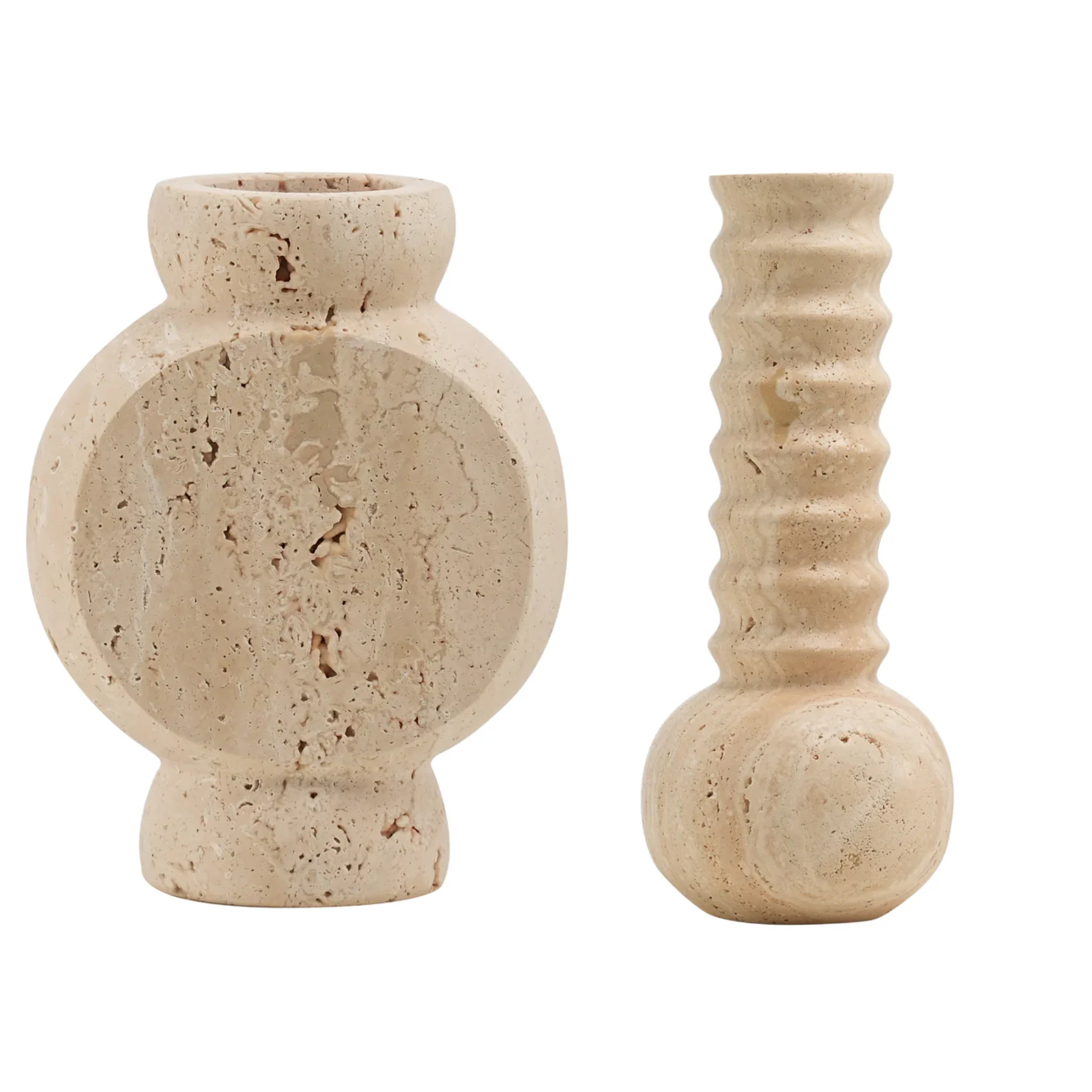 Travertin Geschenkset: Vase Cirble + Vase Ribbed - Mr. Stoned
