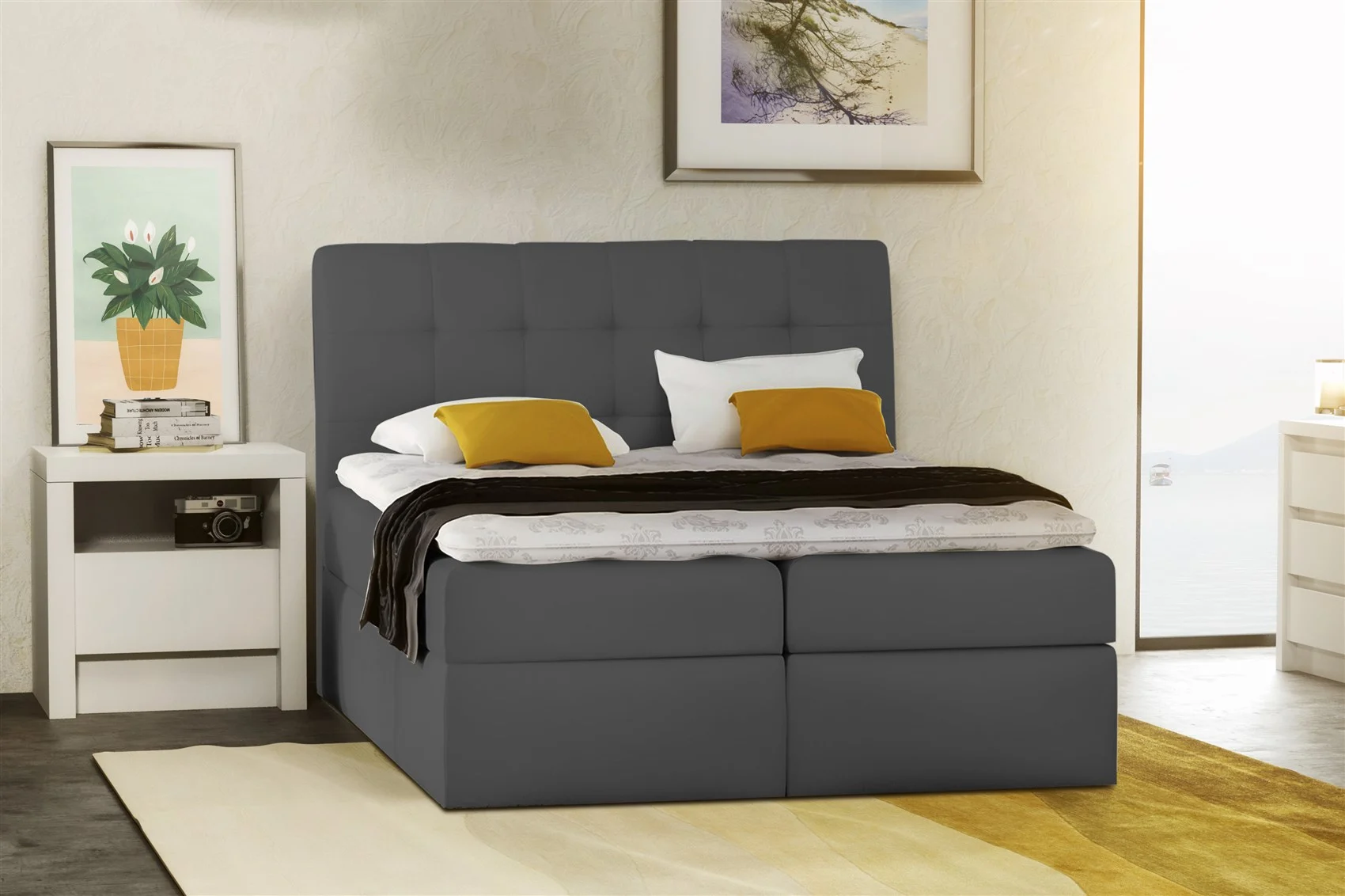 Boxspringbett Schlafzimmerbett TURIN Kunstleder Anthrazit 100x200 cm - Fun Moebel