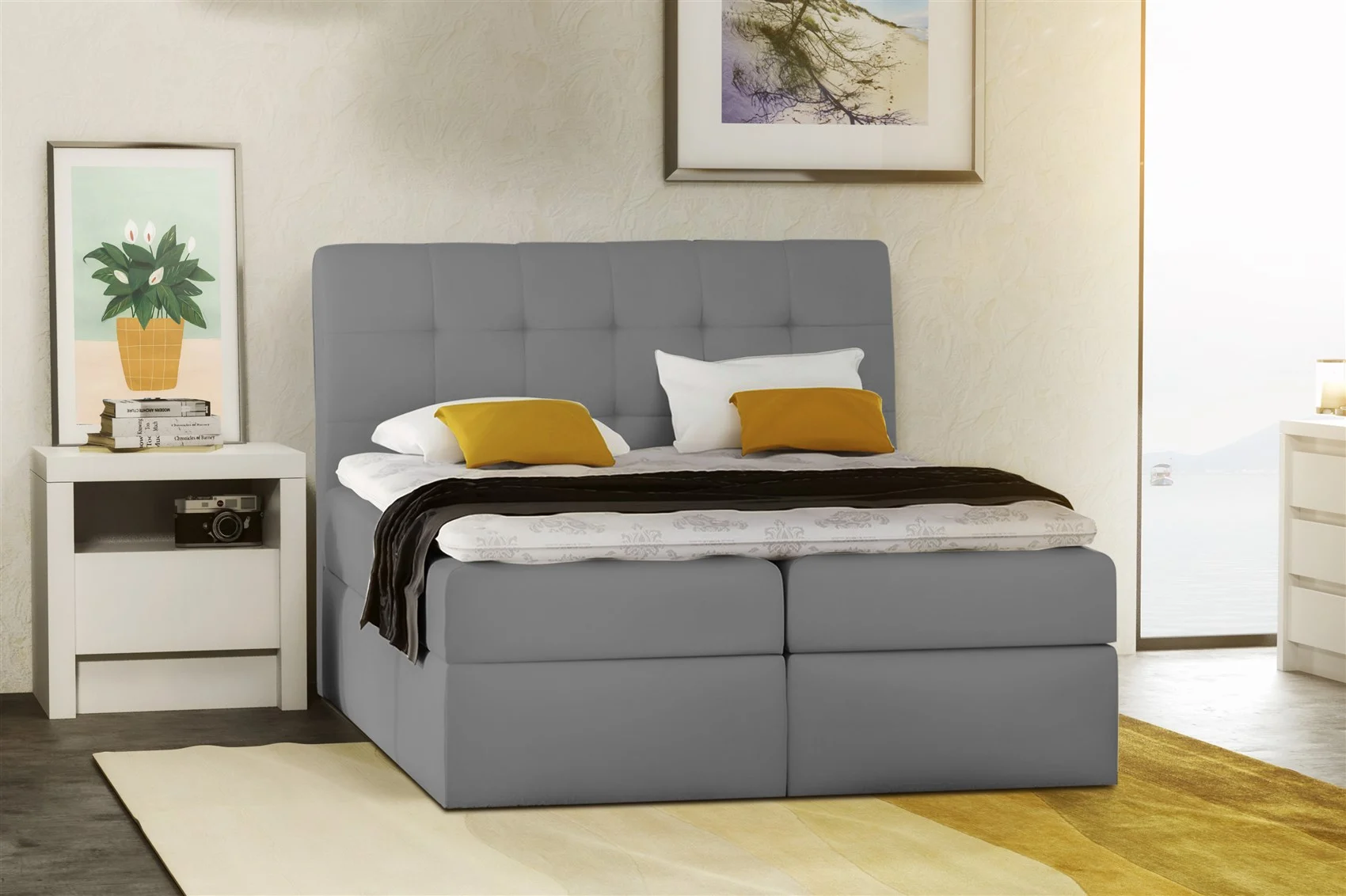 Boxspringbett Schlafzimmerbett TURIN Kunstleder Hellgrau 100x200 cm - Fun Moebel