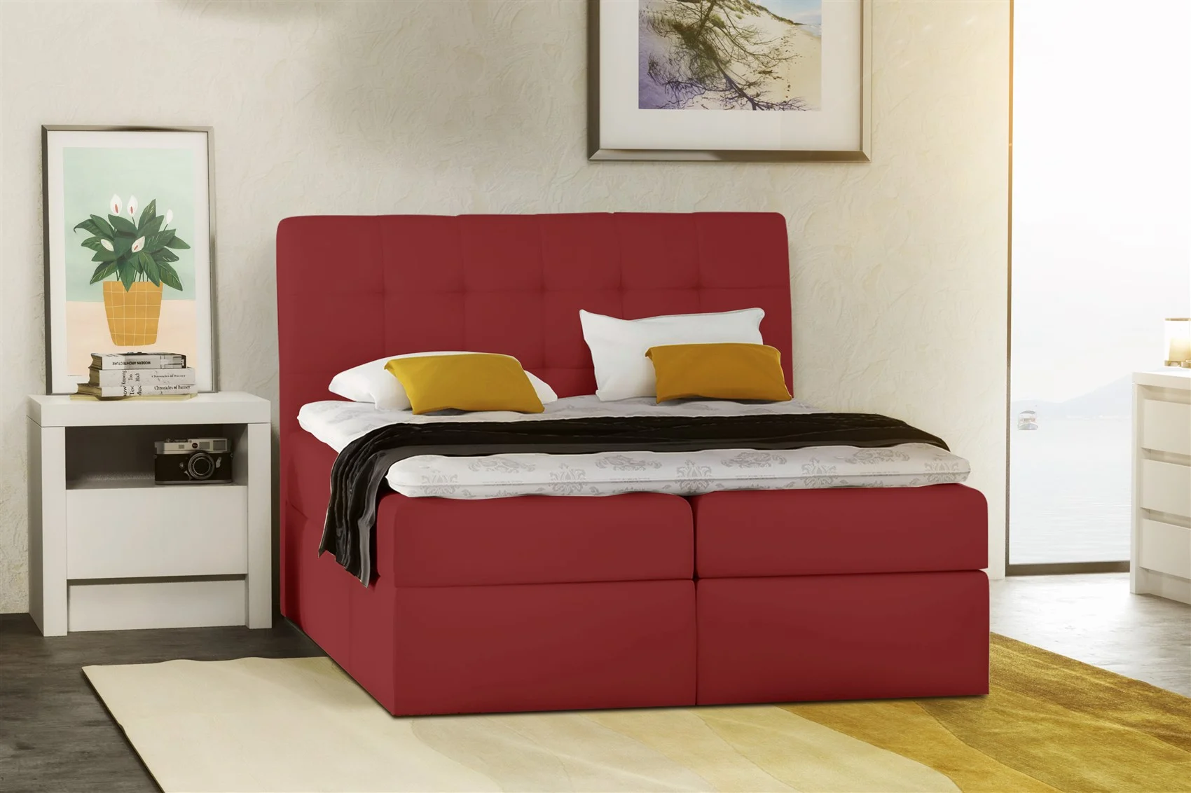 Boxspringbett Schlafzimmerbett TURIN Kunstleder Rot 100x200 cm - Fun Moebel