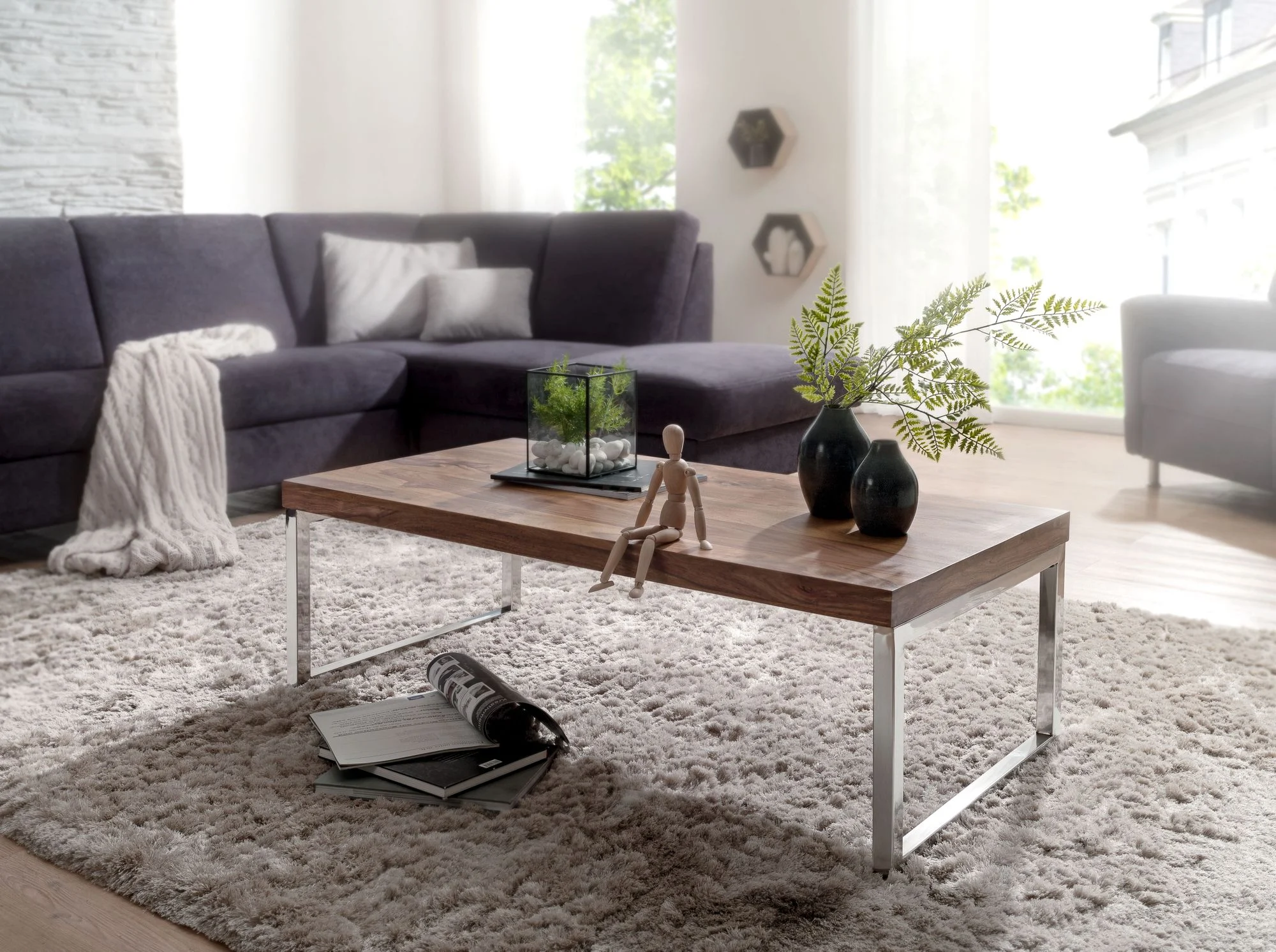 Couchtisch Massivholztisch NUKA 120x60x40 cm Holz Sheesham - Fun Möbel