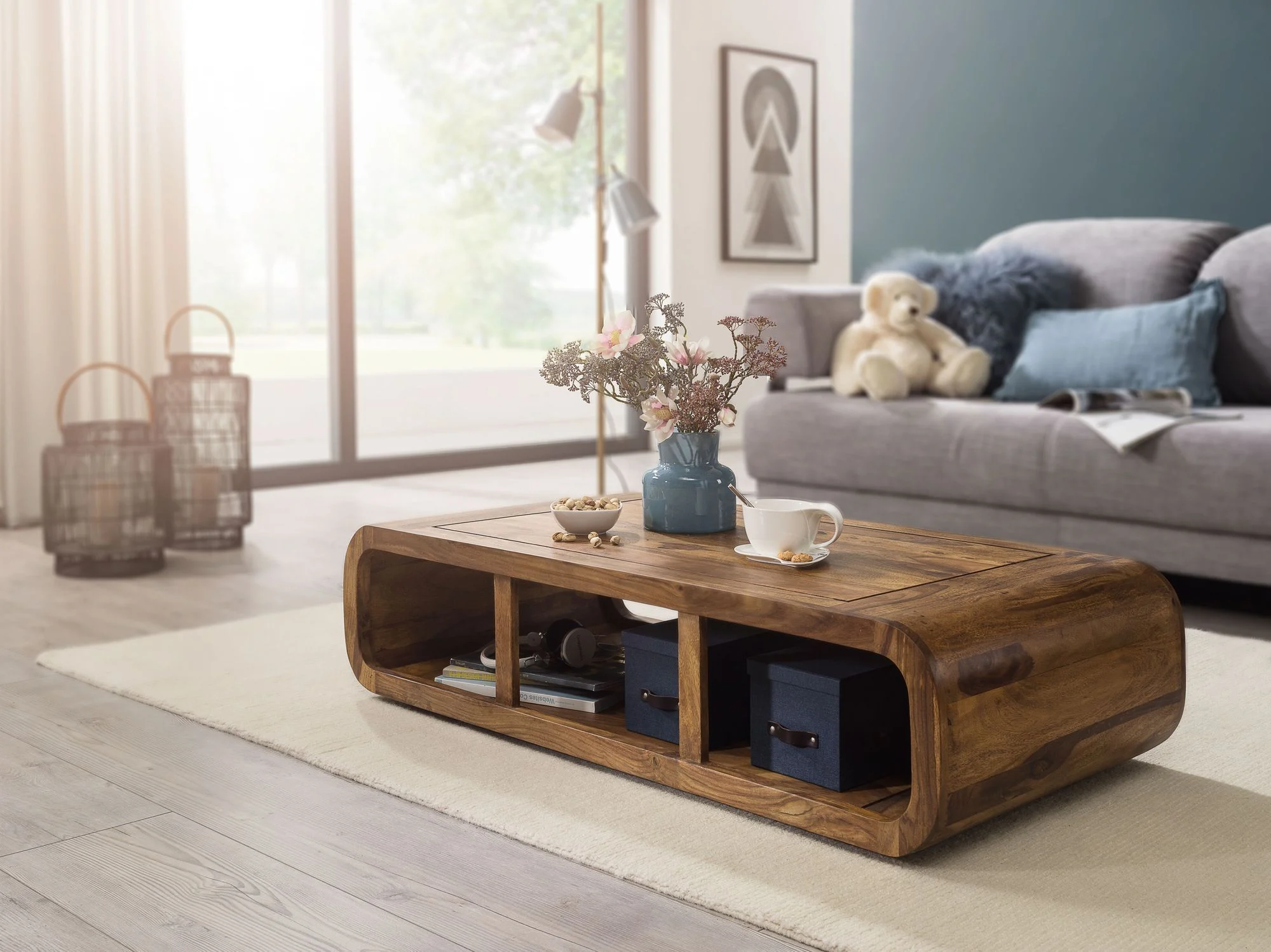 Couchtisch Massivholztisch BUANA 120x60x30 cm Ablage Holz Sheesham - Fun Möbel