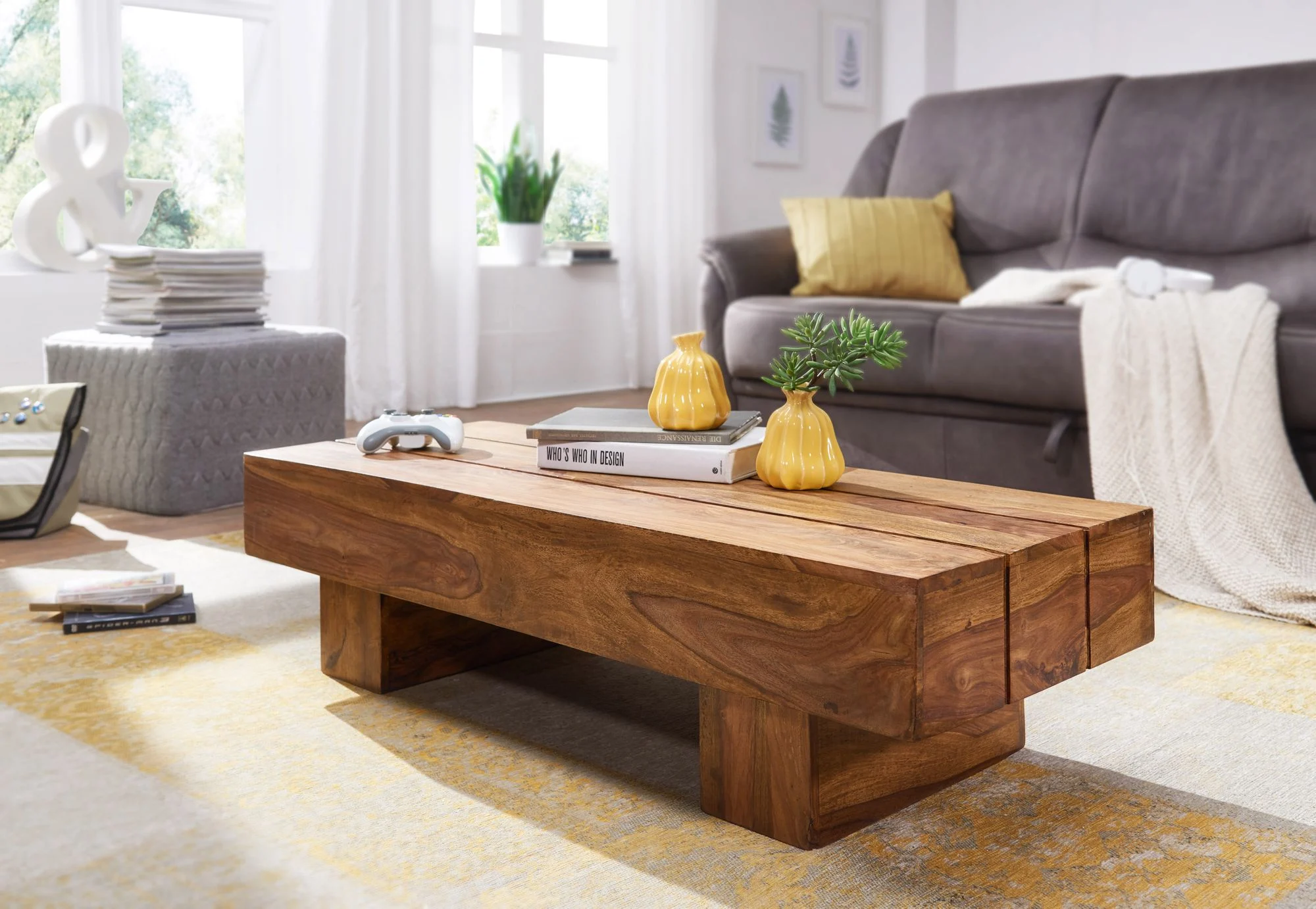 Couchtisch Massivholztisch ASMO 120x45x30 cm Holz Sheesham - Fun Möbel