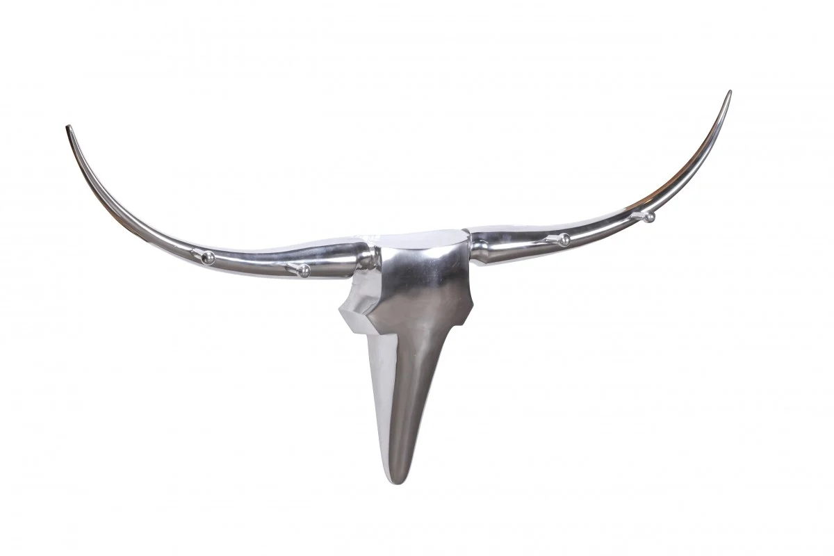 Wanddekoration Geweih Bull 125 cm Aluminium silbern mit 4 Kleiderhaken - Fun Moebel