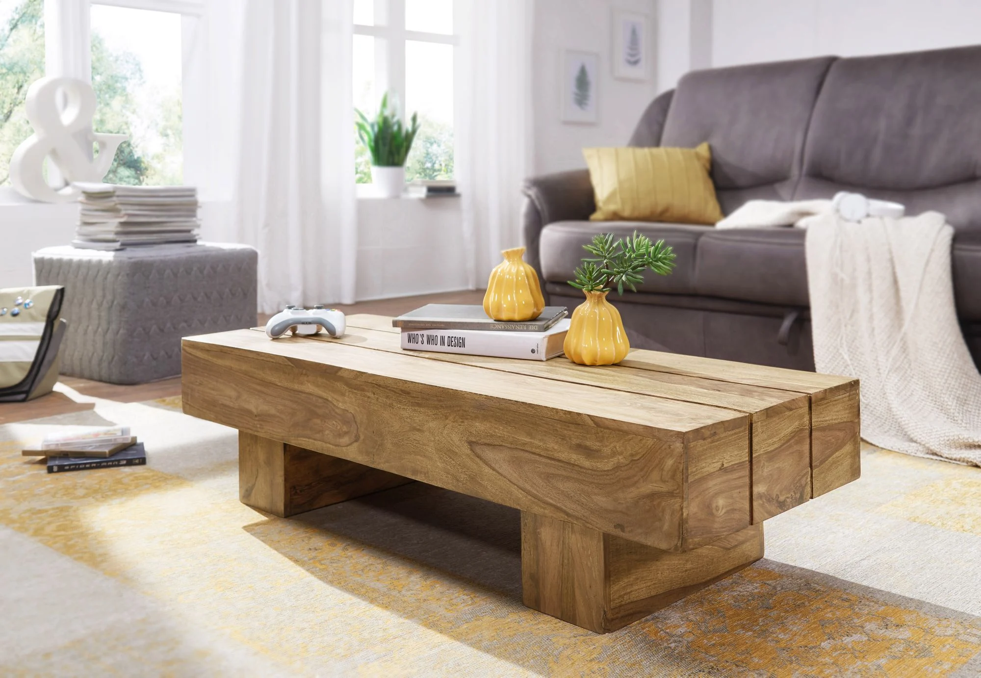 Couchtisch Massivholztisch ASMO 120x45x30 cm Holz Akazie - Fun Möbel