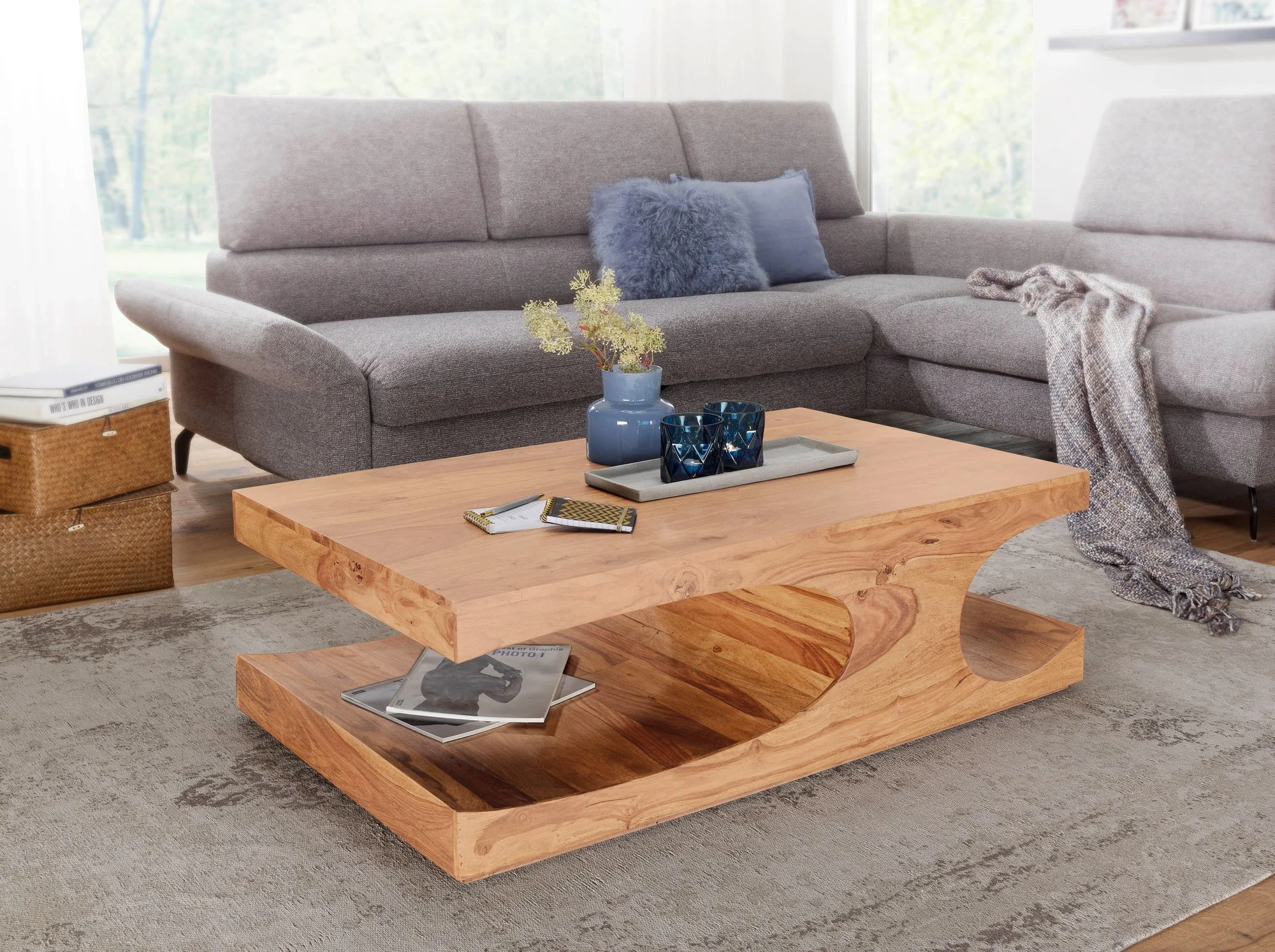 Couchtisch Massivholztisch BUANA 118x70x38 cm mit Ablage Holz Akazie - Fun Möbel