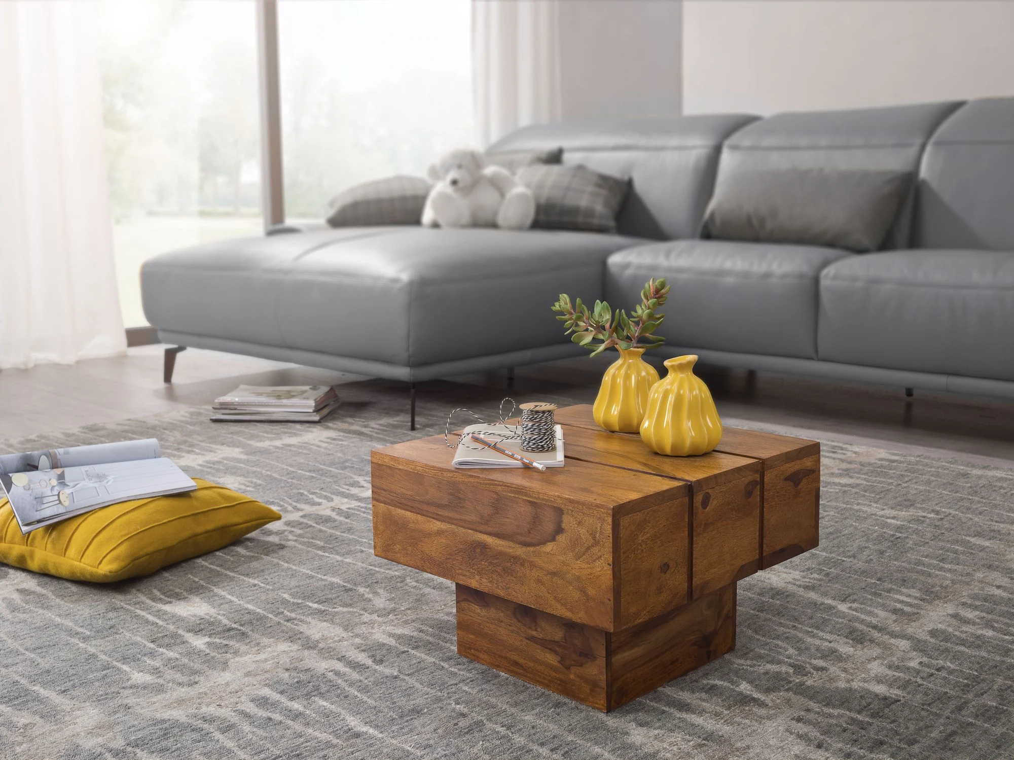 Couchtisch Massivholztisch Beistelltisch ASMO 44x44x30cm Holz Sheesham - Fun Möbel