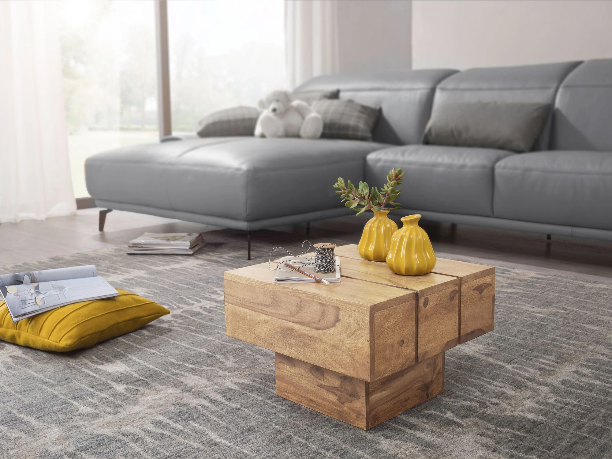Couchtisch Massivholztisch Beistelltisch ASMO 44x44x30 cm Holz Akazie - Fun Möbel