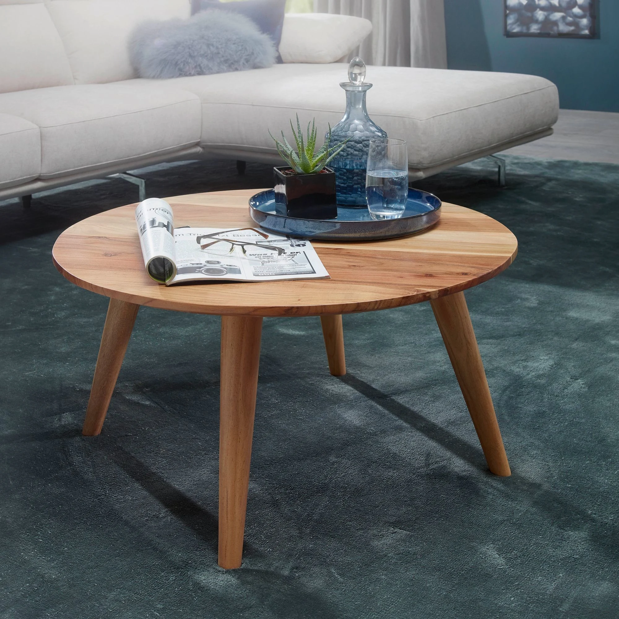 Couchtisch Massivholztisch BUANA 75x75x40 cm rund Holz Akazie Landhaus - Fun Möbel