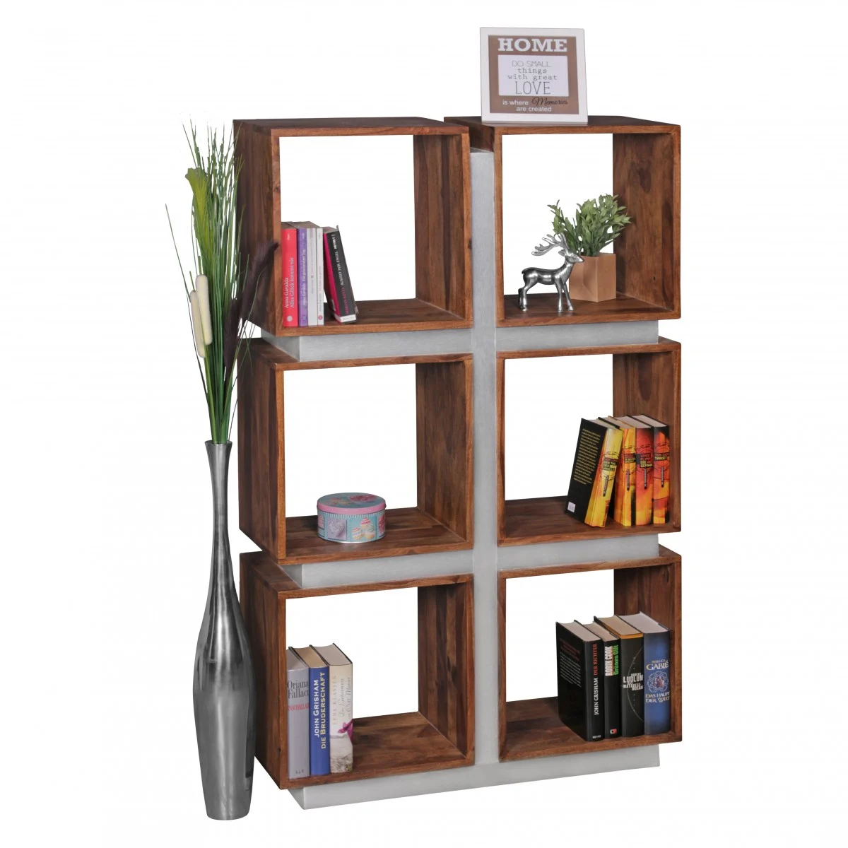 Bücherregal Regal Raumteiler NUKA 85x30x135 cm Holz Sheesham Landhaus - Fun Möbel