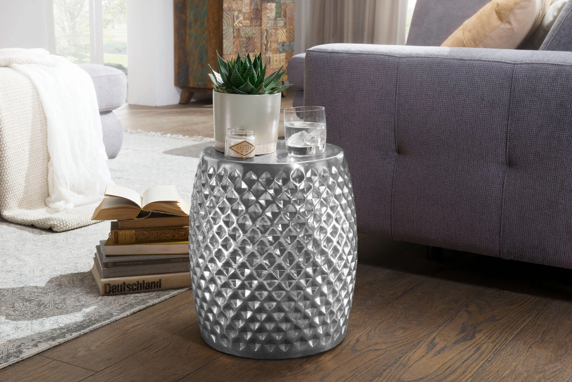 Couchtisch Beistelltisch SIRAK 32x32x42 cm rund Aluminium Silber - Fun Möbel