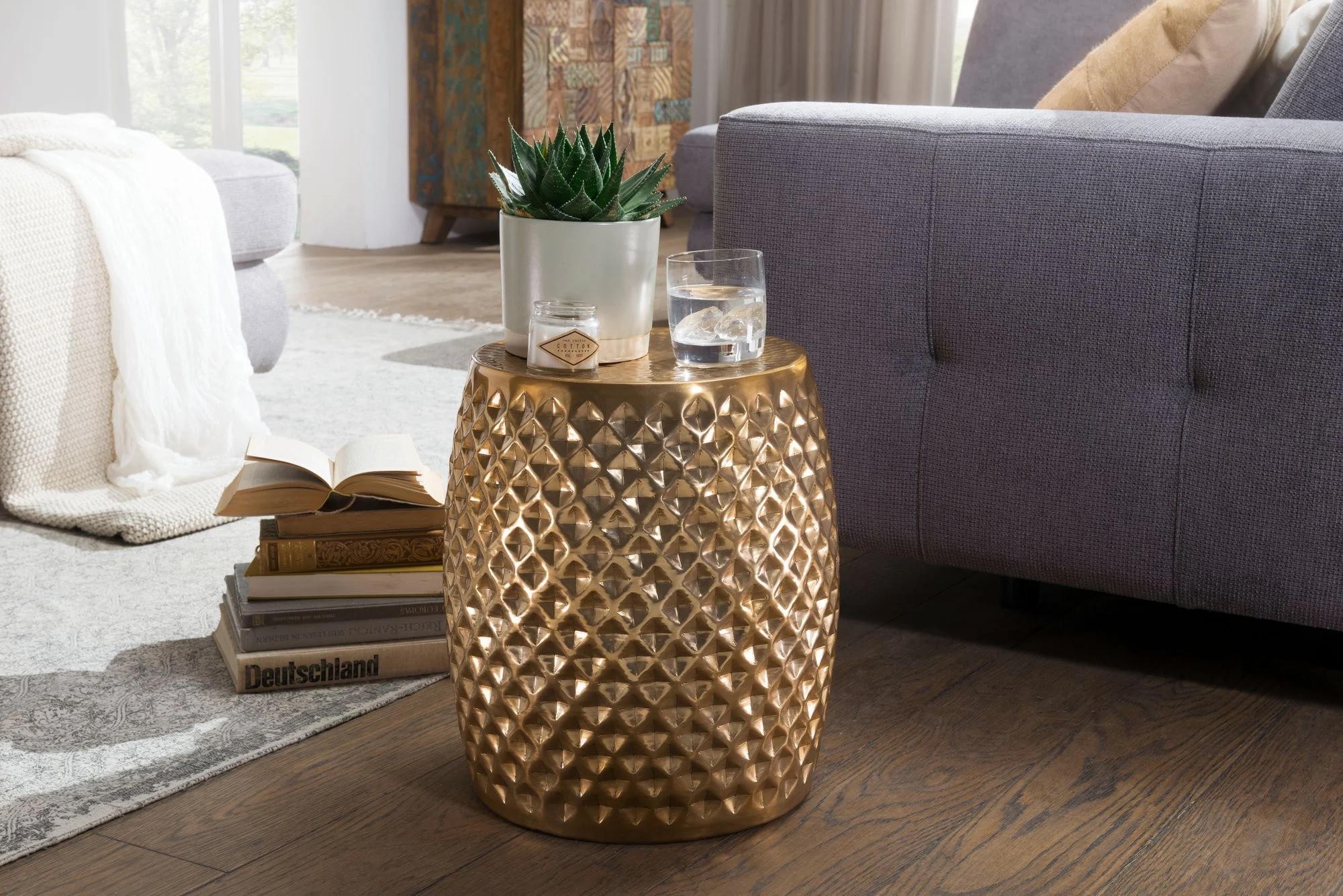 Couchtisch Beistelltisch SIRAK 32x32x42 cm rund Aluminium Gold - Fun Möbel