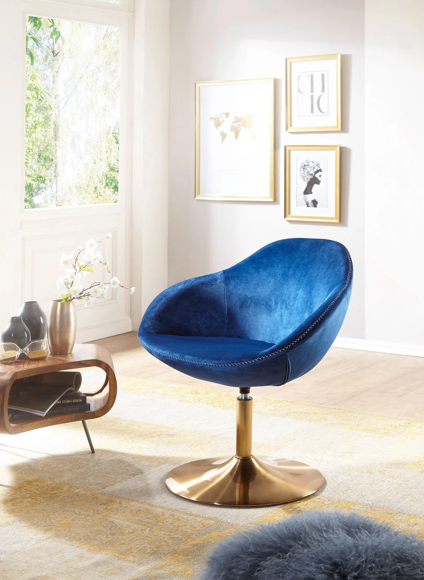 Clubsessel Relaxsessel Barsessel TULU Loungesessel Sessel in Samt Blau - Fun Möbel