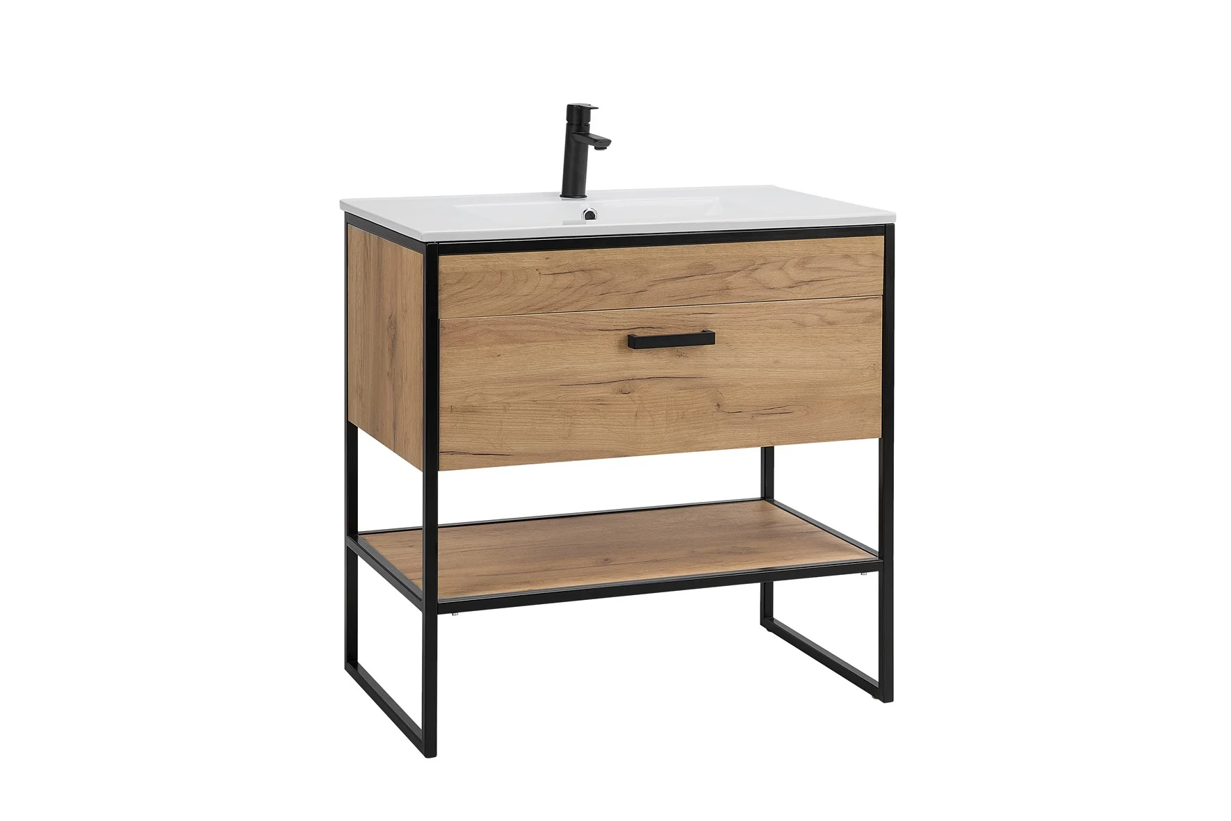 Waschbeckenunterschrank ATLANTA Eiche inkl.Waschbecken 60cm - Fun Moebel