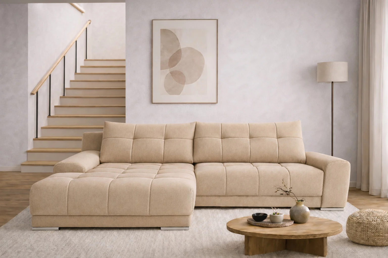 Ecksofa mit Schlaffunktion und Bettkasten, Eckcouch WAVE stoff SORO vielen Farben