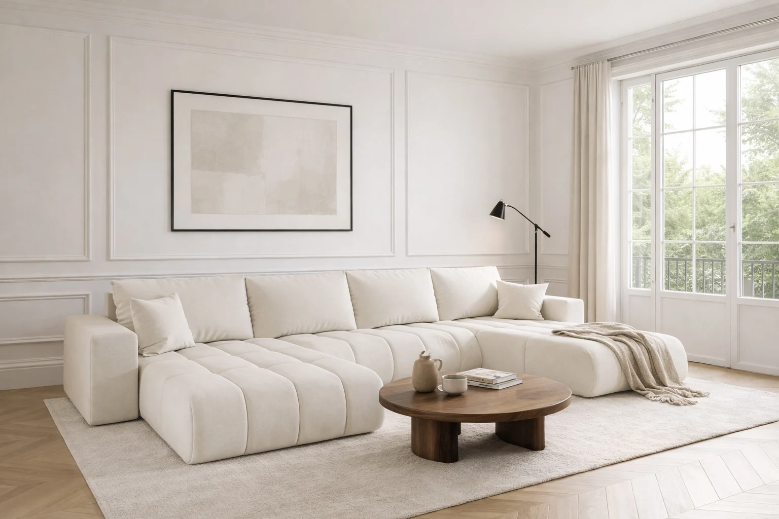 Ecksofa modernes U-Form Sofa mit Schlaffunktion und Bettkasten im Stoff WIND MILO U PREMIUM