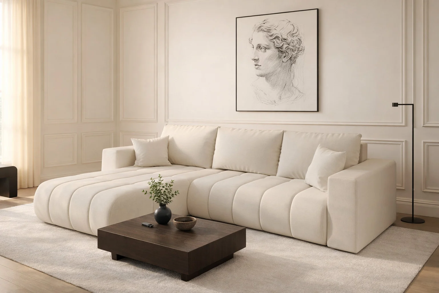 Modernes Ecksofa mit Schlaffunktion und Bettkasten Sofa L-form im Stoff WIND MILO PREMIUM