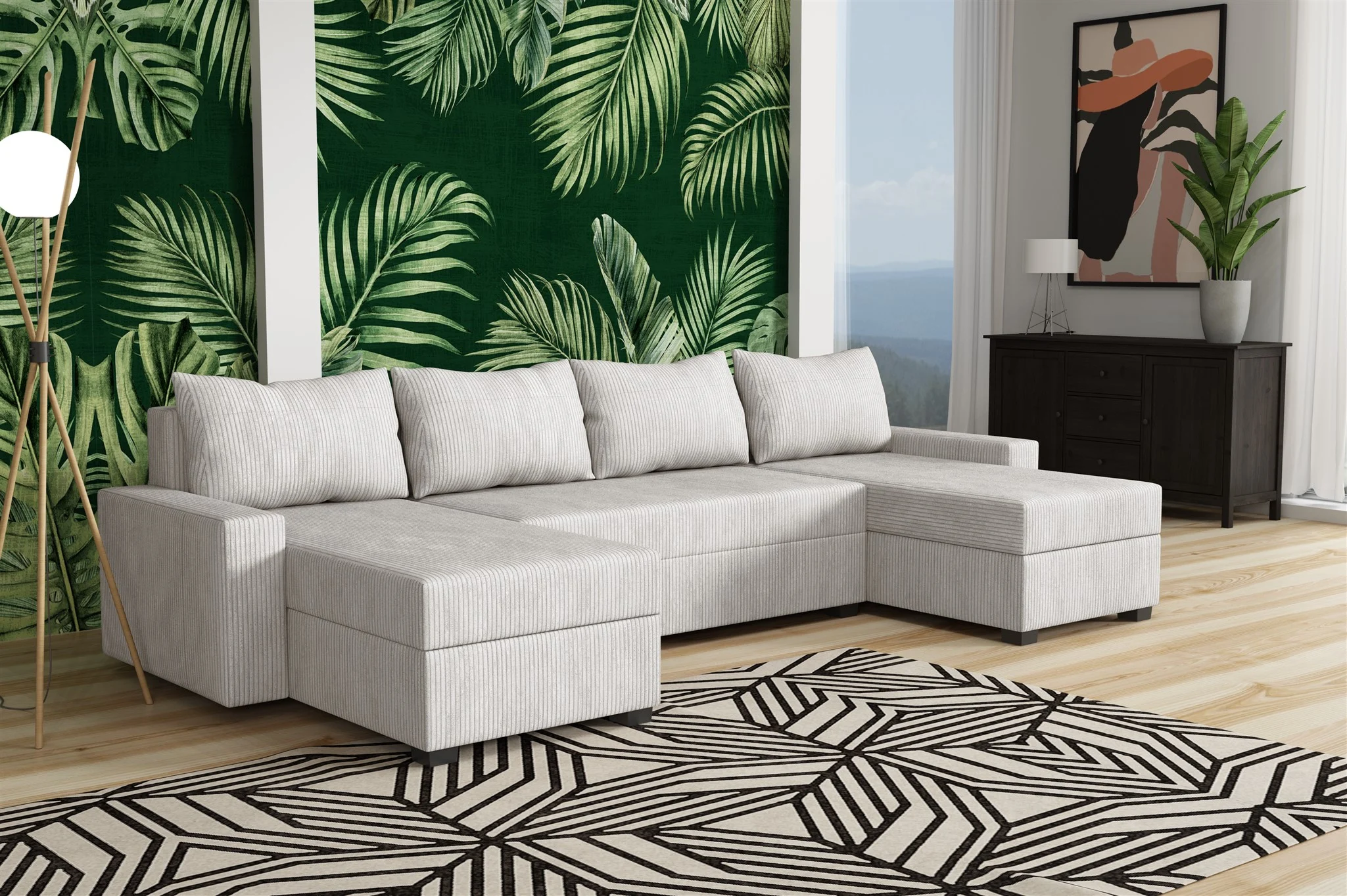 Wohnlandschaft Schlafsofa Sofa AGNETA LUX Stoff Lincoln Creme - Fun Möbel