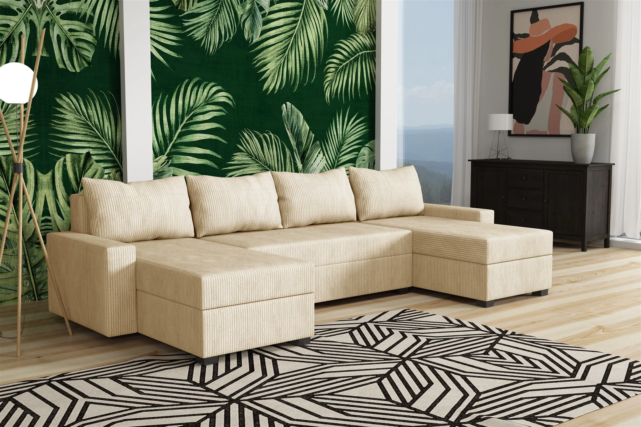 Wohnlandschaft Schlafsofa Sofa AGNETA LUX Stoff Lincoln Beige - Fun Möbel