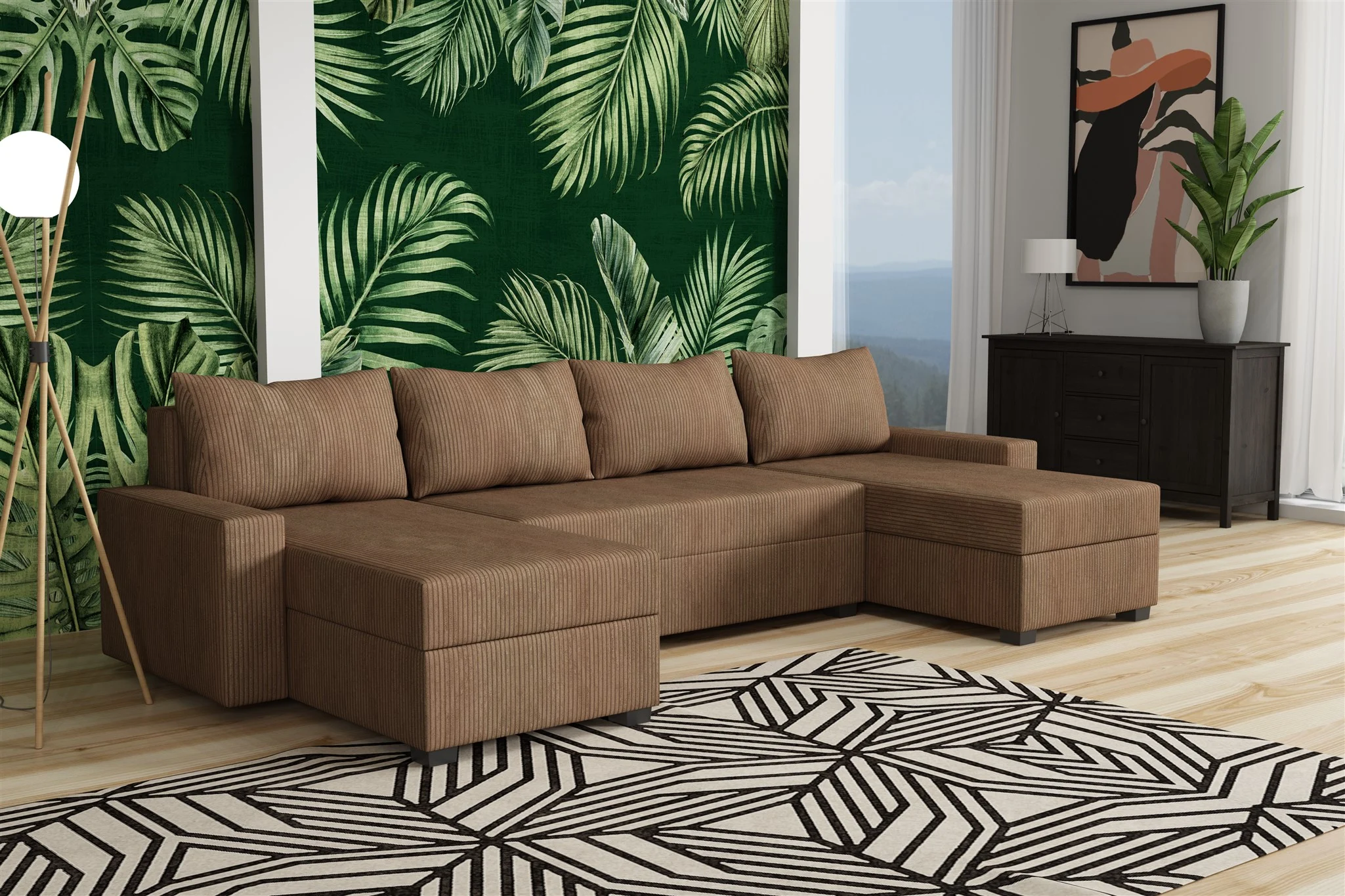 Wohnlandschaft Schlafsofa Sofa AGNETA LUX Stoff Lincoln Cappuccino - Fun Möbel