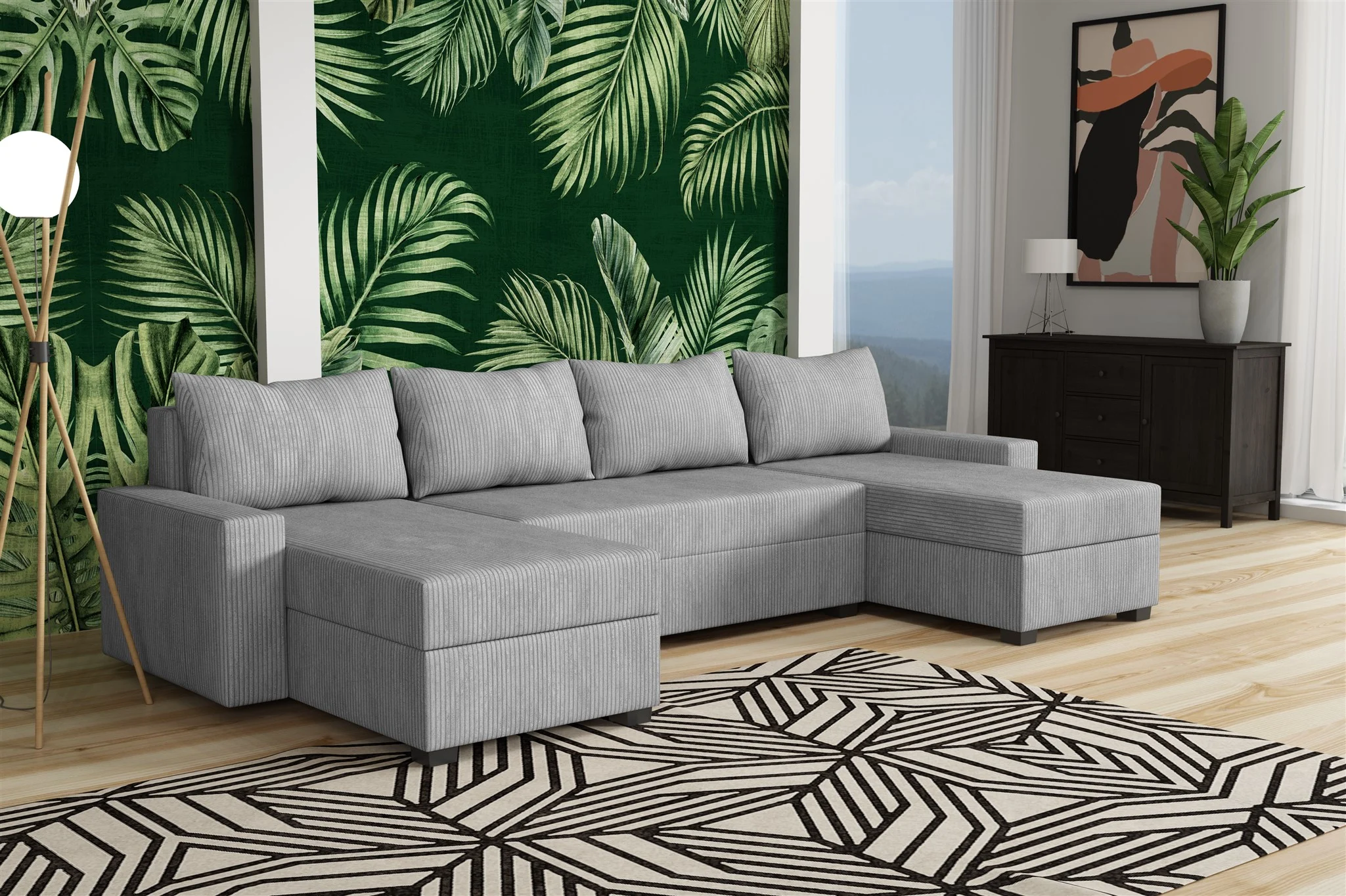 Wohnlandschaft Schlafsofa Sofa AGNETA LUX Stoff Lincoln Hellgrau - Fun Möbel