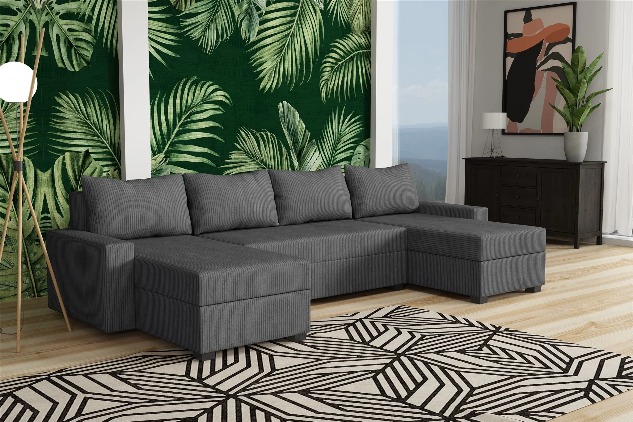 Wohnlandschaft Schlafsofa Sofa AGNETA LUX Stoff Lincoln Dunkelgrau - Fun Möbel