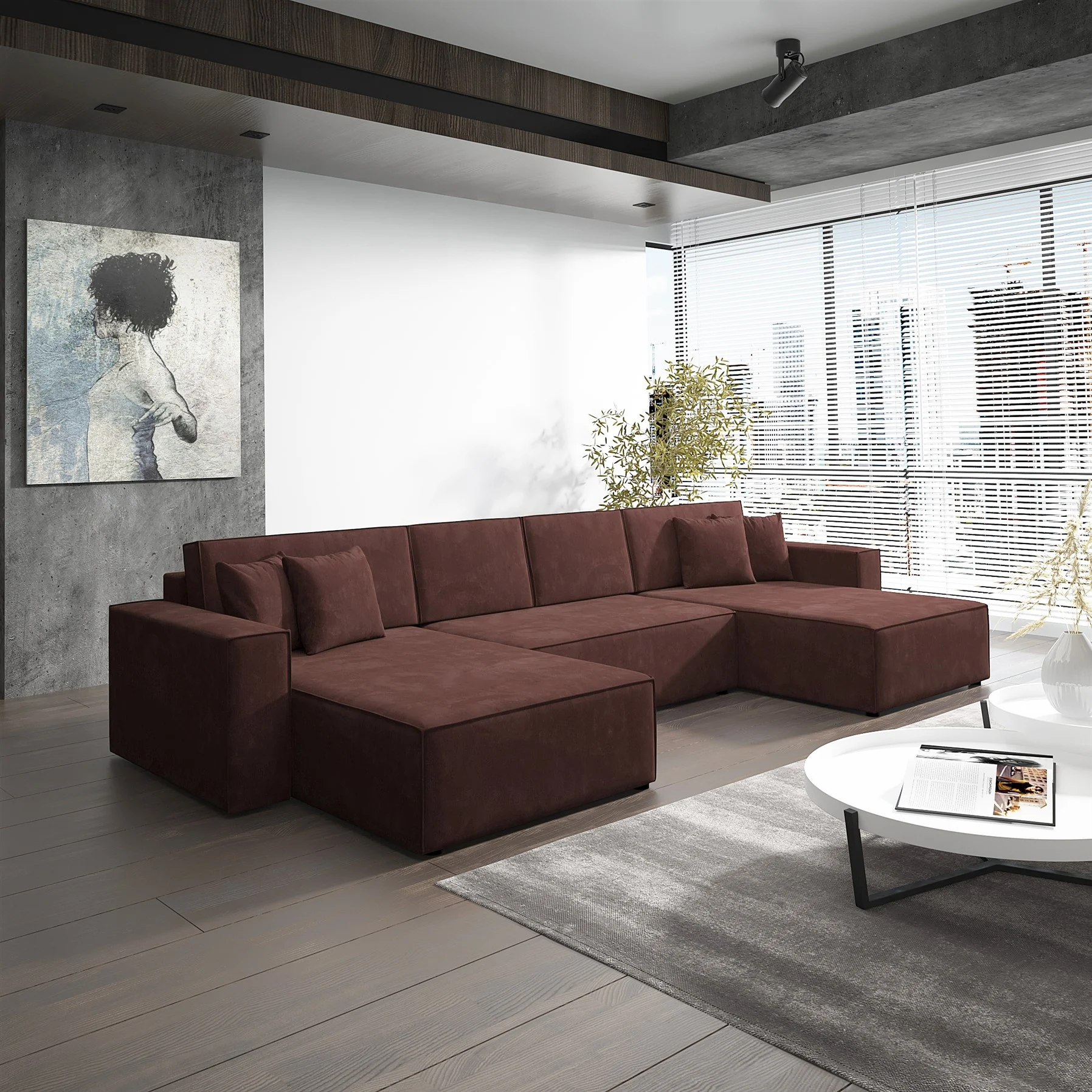 Wohnlandschaft Schlafsofa Sofa CONOR Stoff Kronos Altrosa - Fun Moebel