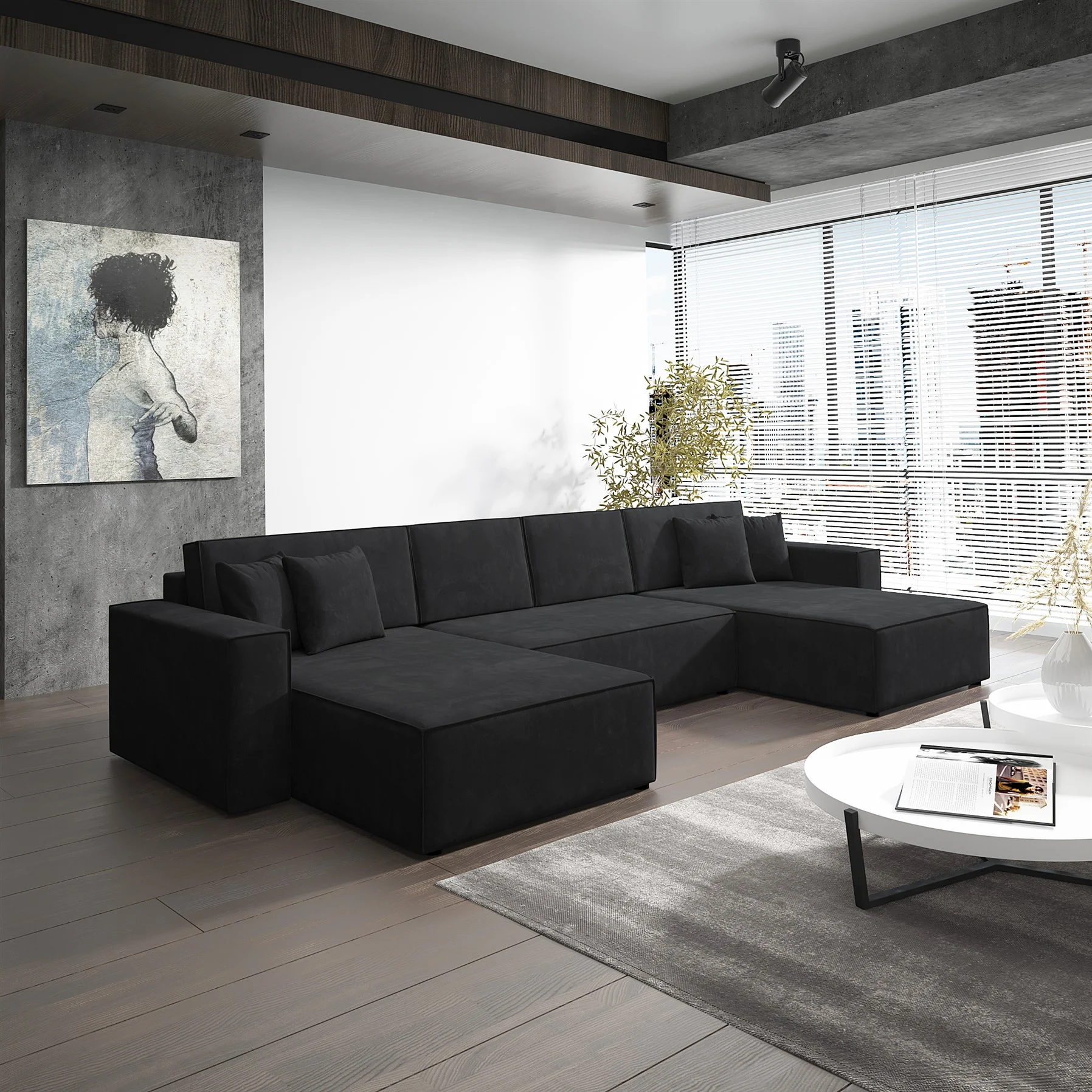 Wohnlandschaft Schlafsofa Sofa CONOR Stoff Kronos Anthrazit - Fun Moebel