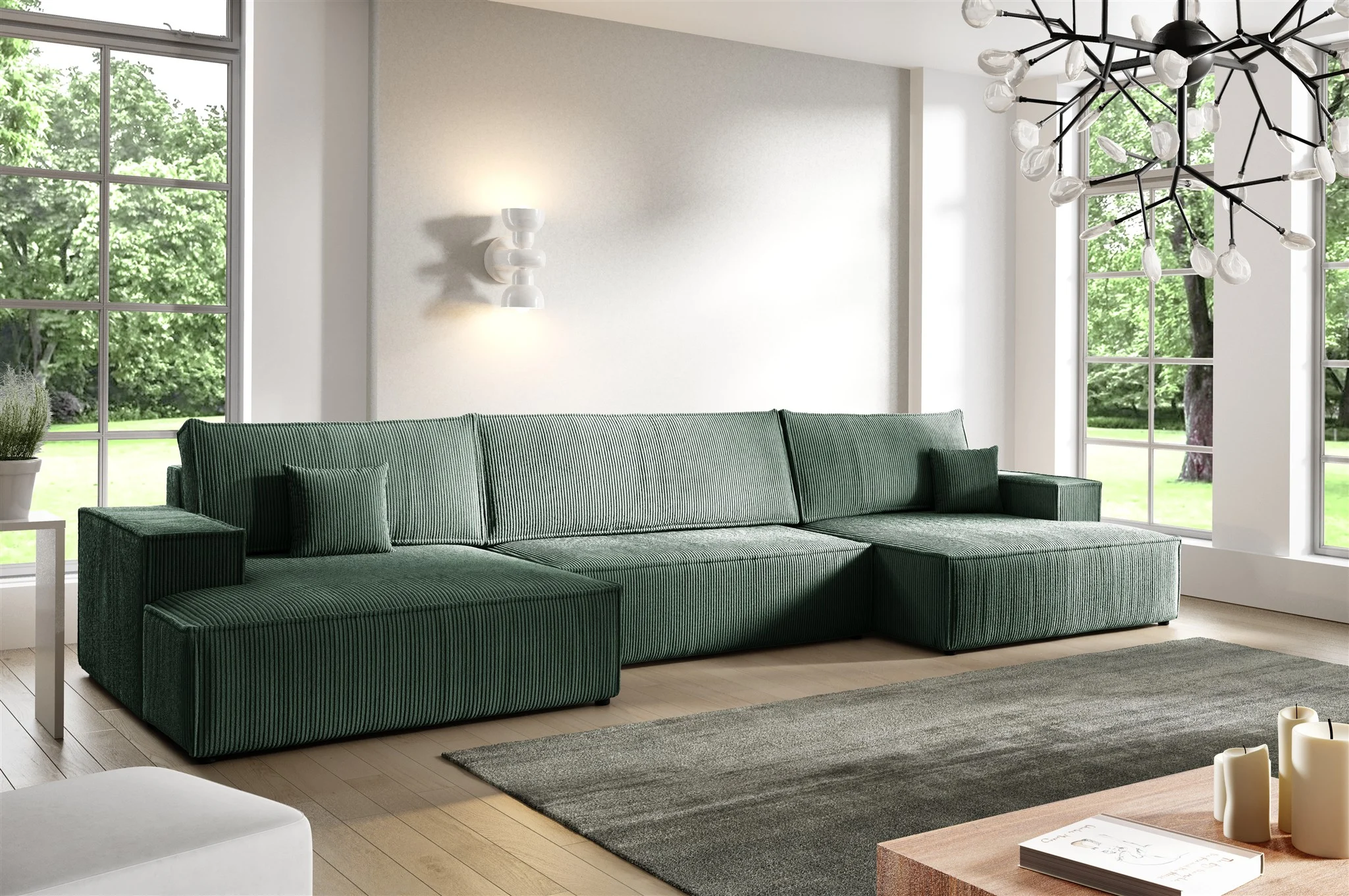 Wohnlandschaft Schlafsofa CORUNIA Stoff Poso Grün - Fun Möbel