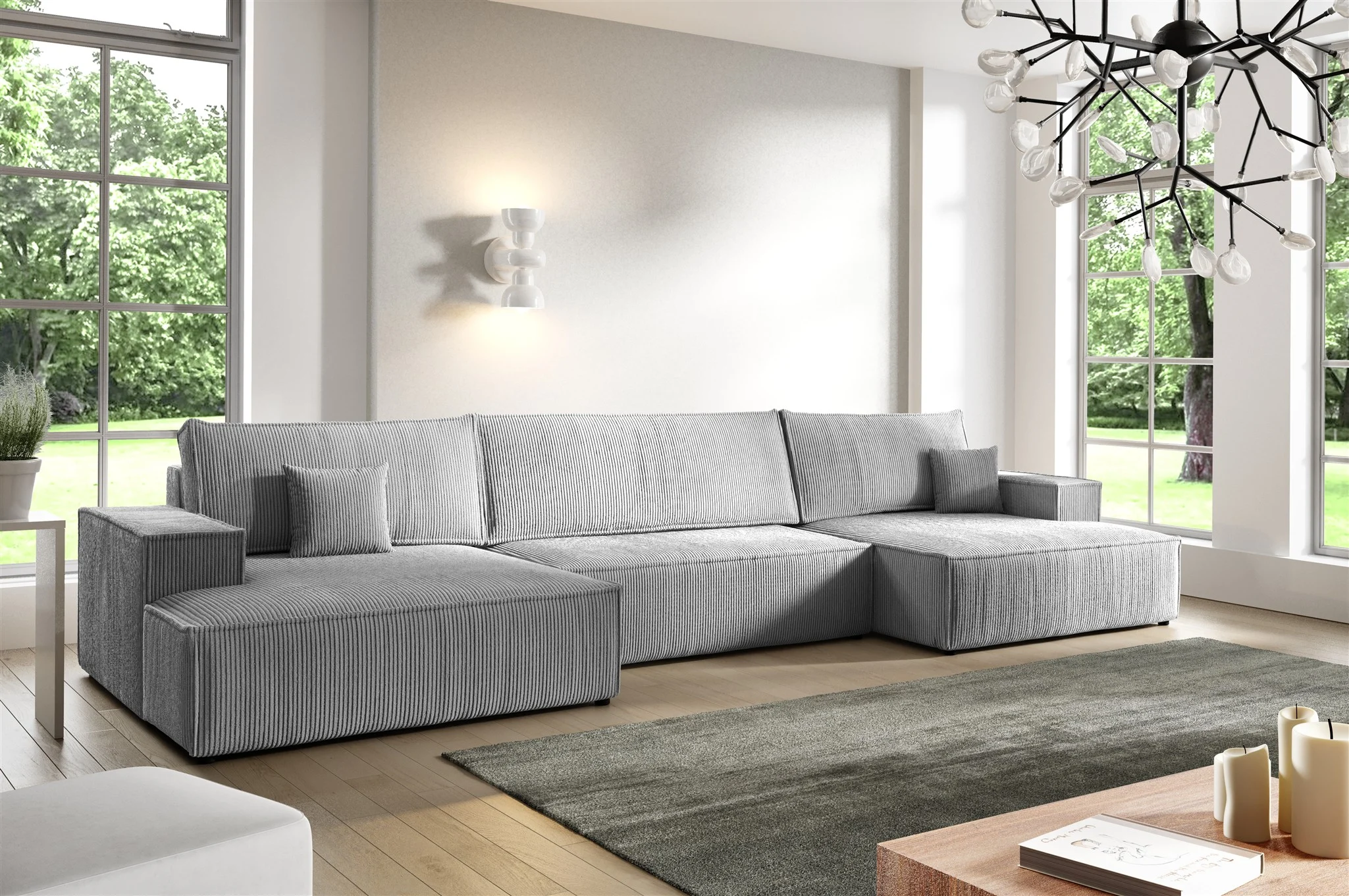 Wohnlandschaft Schlafsofa CORUNIA Stoff Poso Graublau - Fun Möbel