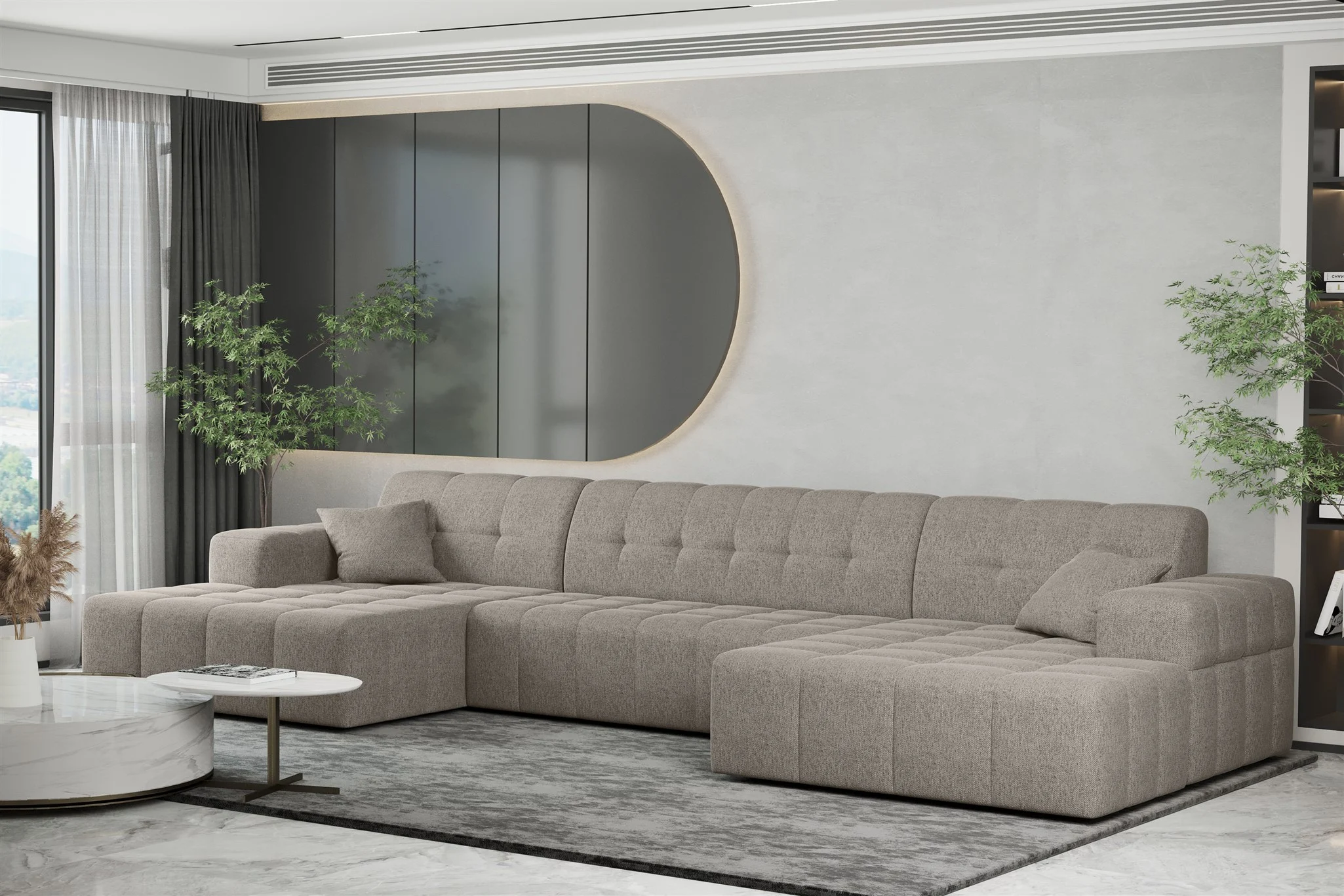 Wohnlandschaft Sofa U-Form NANCY in Stoff Neve Macchiato