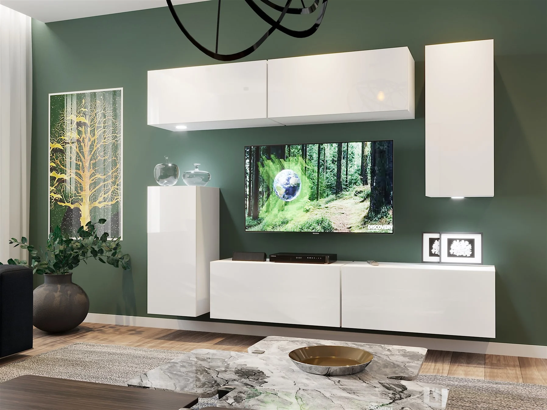 Mediawand Wohnwand 6 tlg - NEXI XL 38 - Weiss Hochglanz inkl. LED