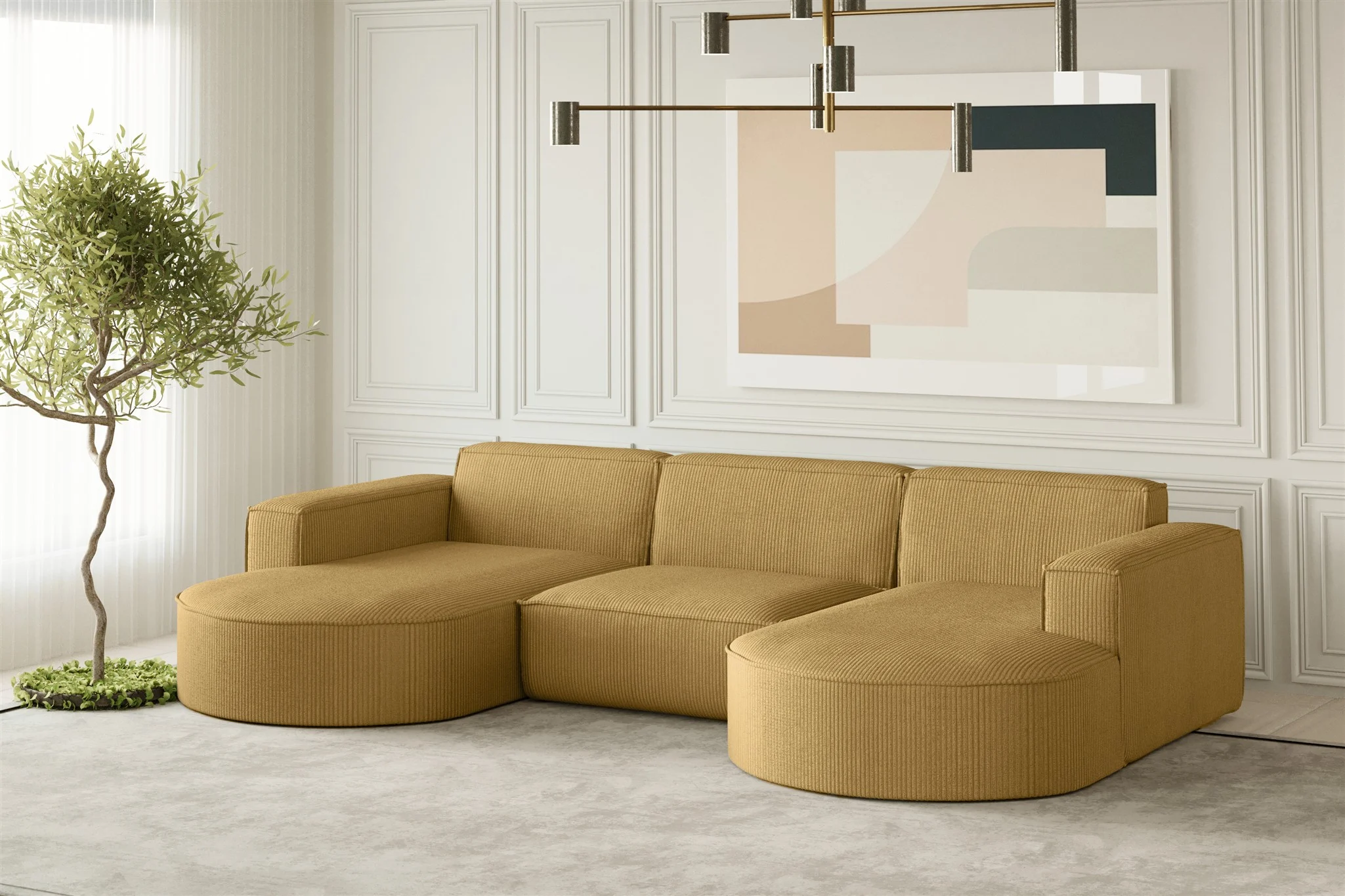 Wohnlandschaft U-Form Sofa PALMA in Stoff Scala Senfgelb