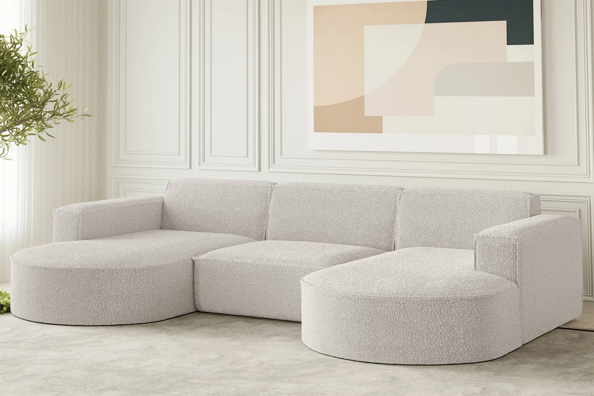 Wohnlandschaft U-Form Sofa PALMA in Stoff Ascot Pearl