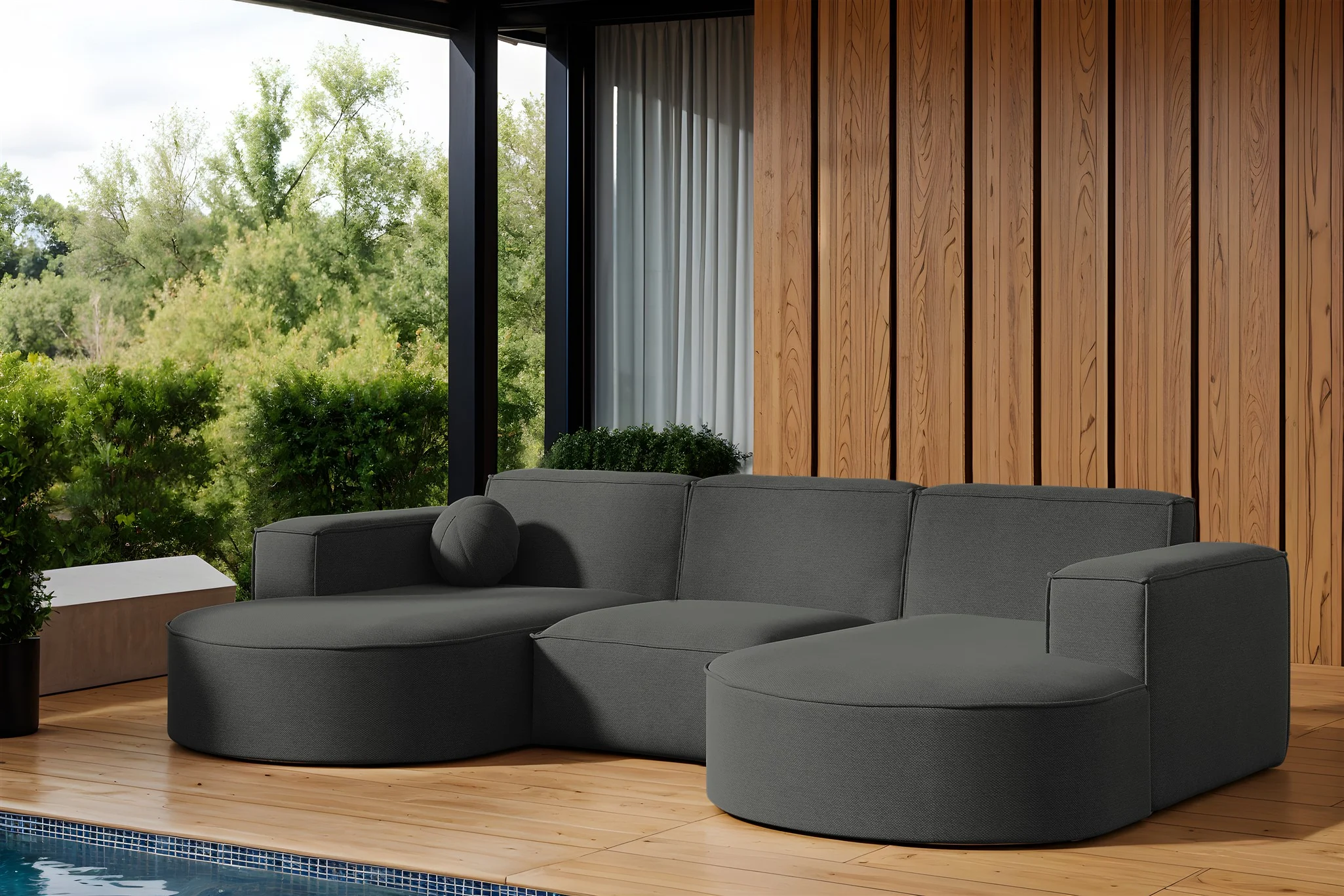 Garten Ecksofa U-Form SUNDAY in wetterfester Stoff ART-N Anthrazit