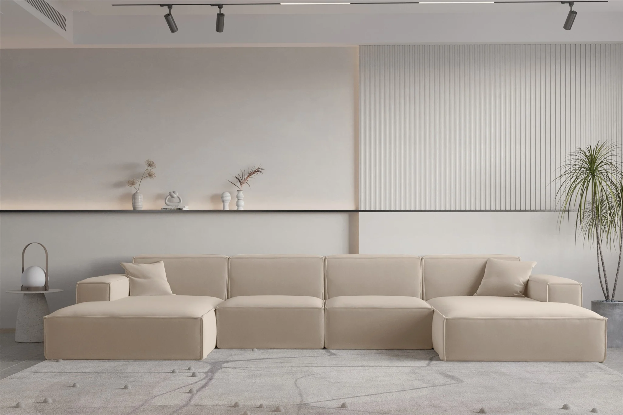 Wohnlandschaft U-Form CELES PREMIUM in Stoff Opera Velvet Sand