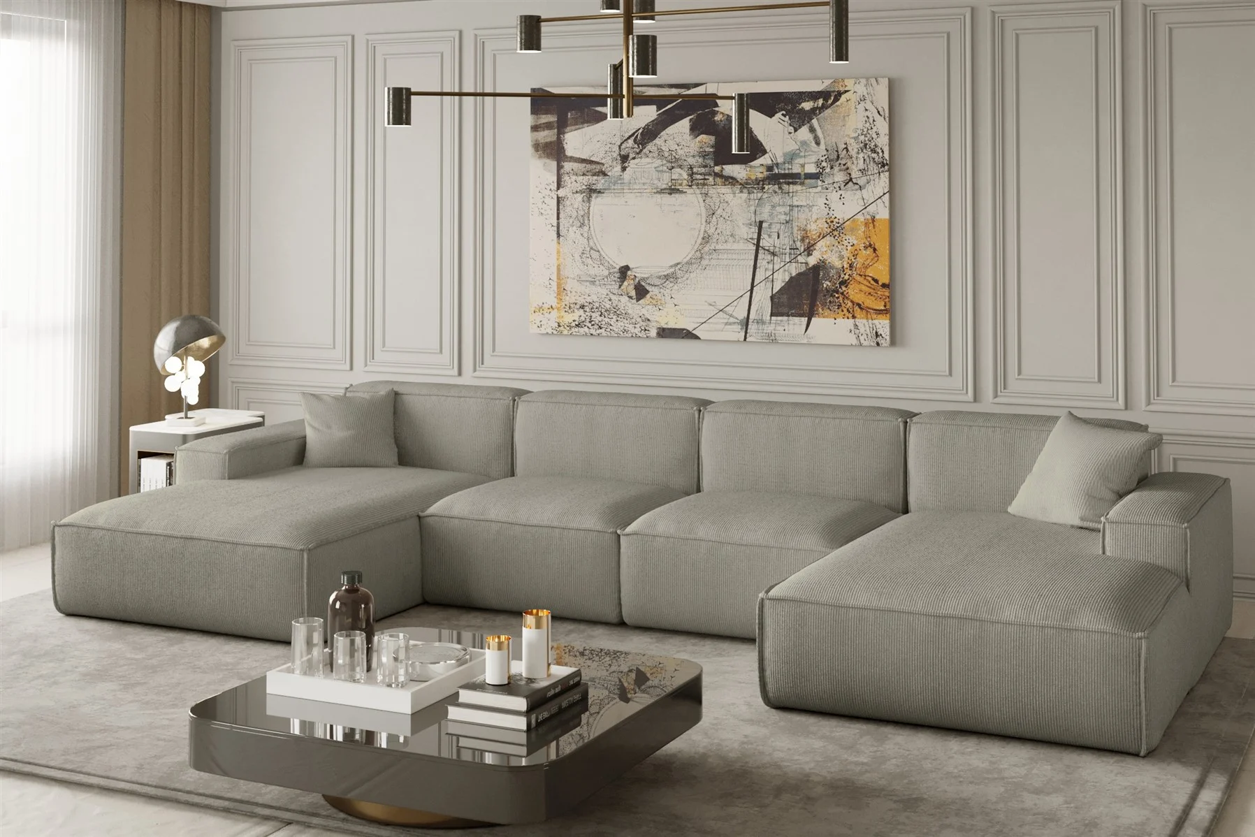 Wohnlandschaft U-Form CELES in Stoff Scala Beige