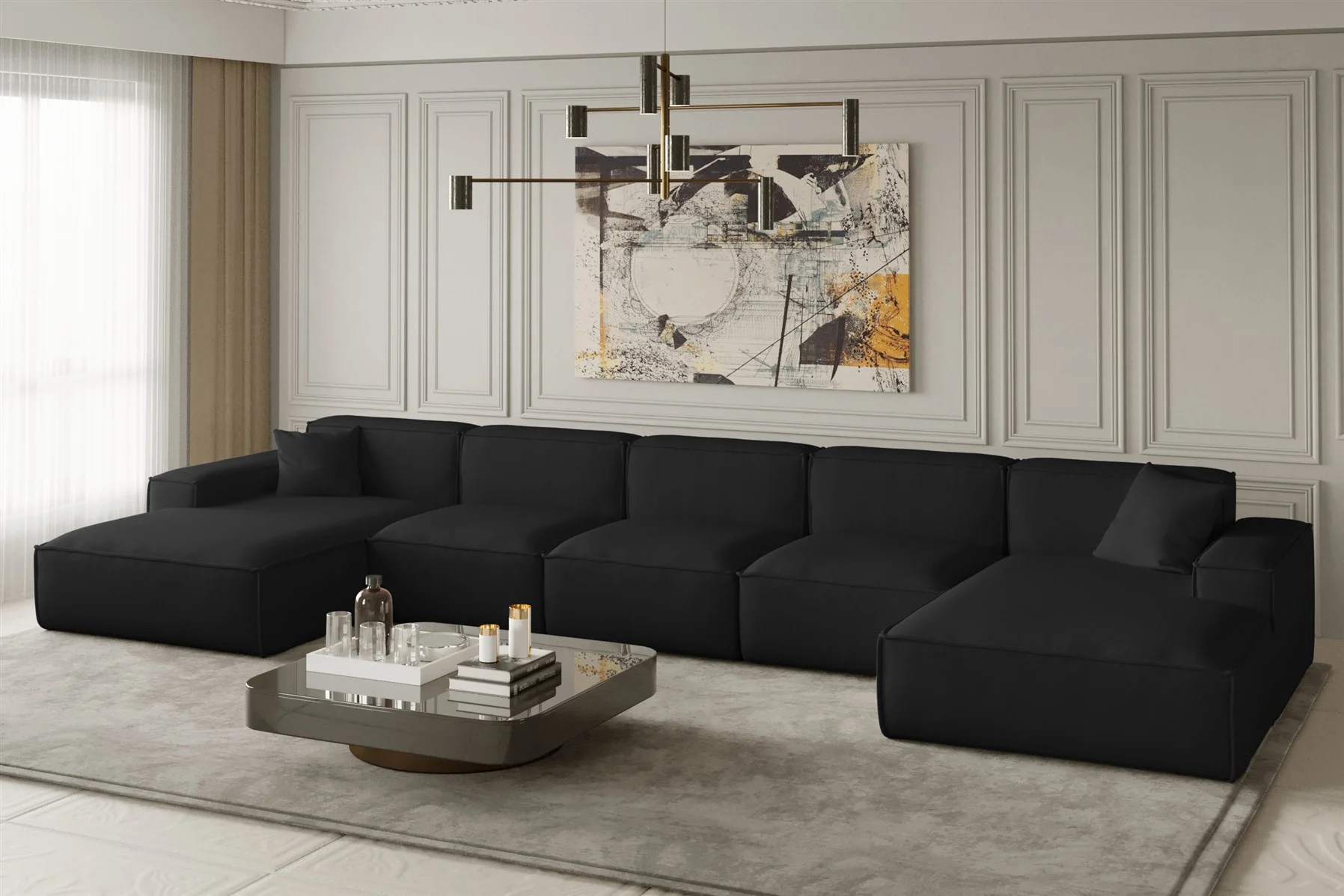 Wohnlandschaft U-Form CELES XL in Stoff Opera Velvet Schwarz