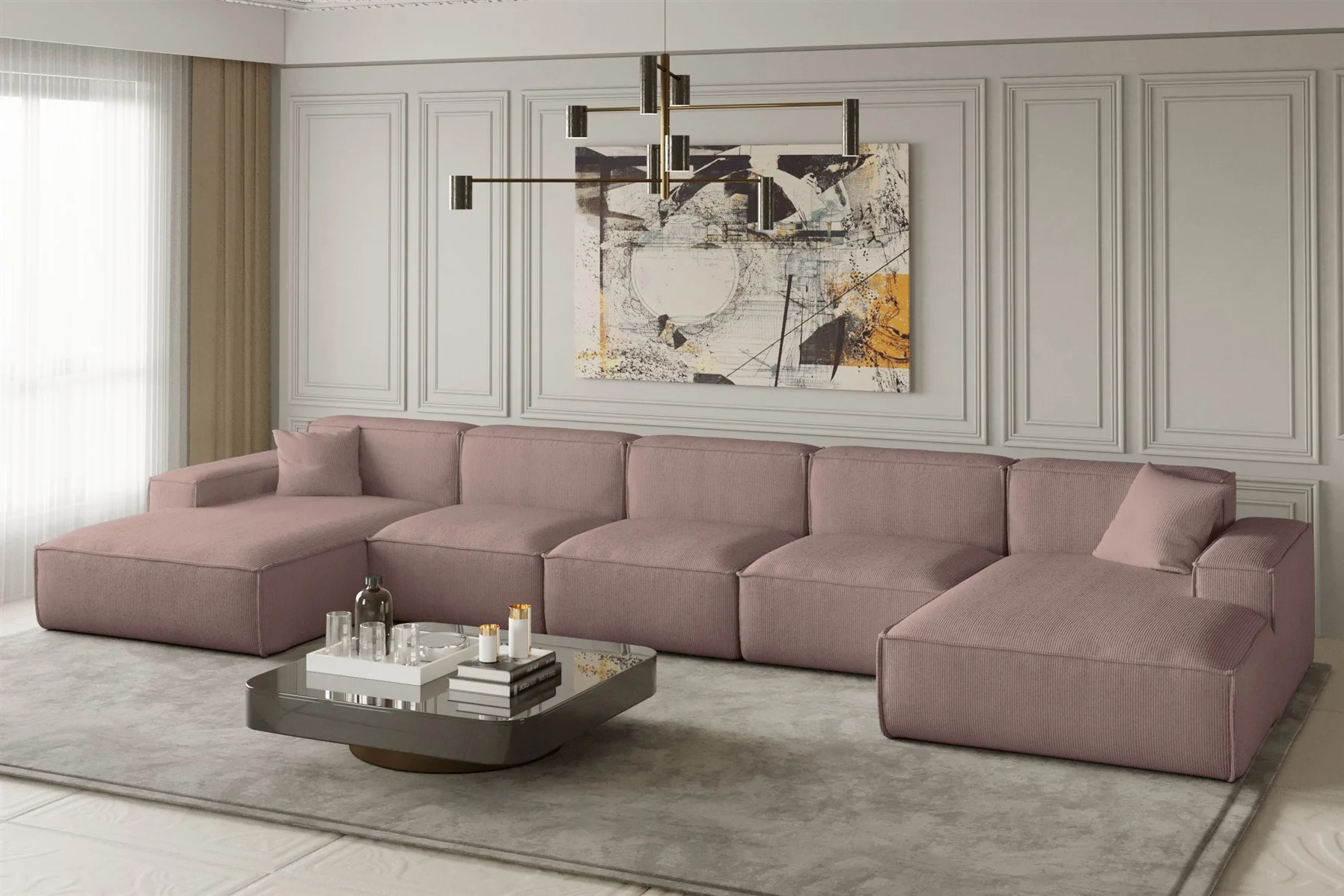 Wohnlandschaft U-Form CELES XL in Stoff Scala Rose