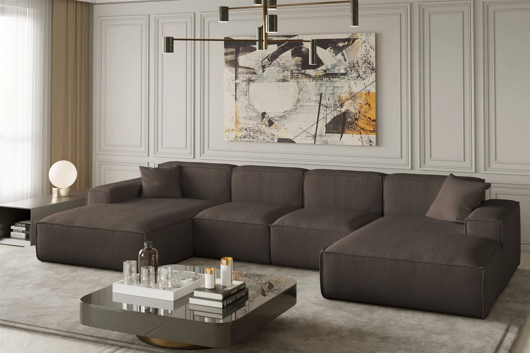Wohnlandschaft U-Form CELES XS in Stoff Scala Schokoladenbraun