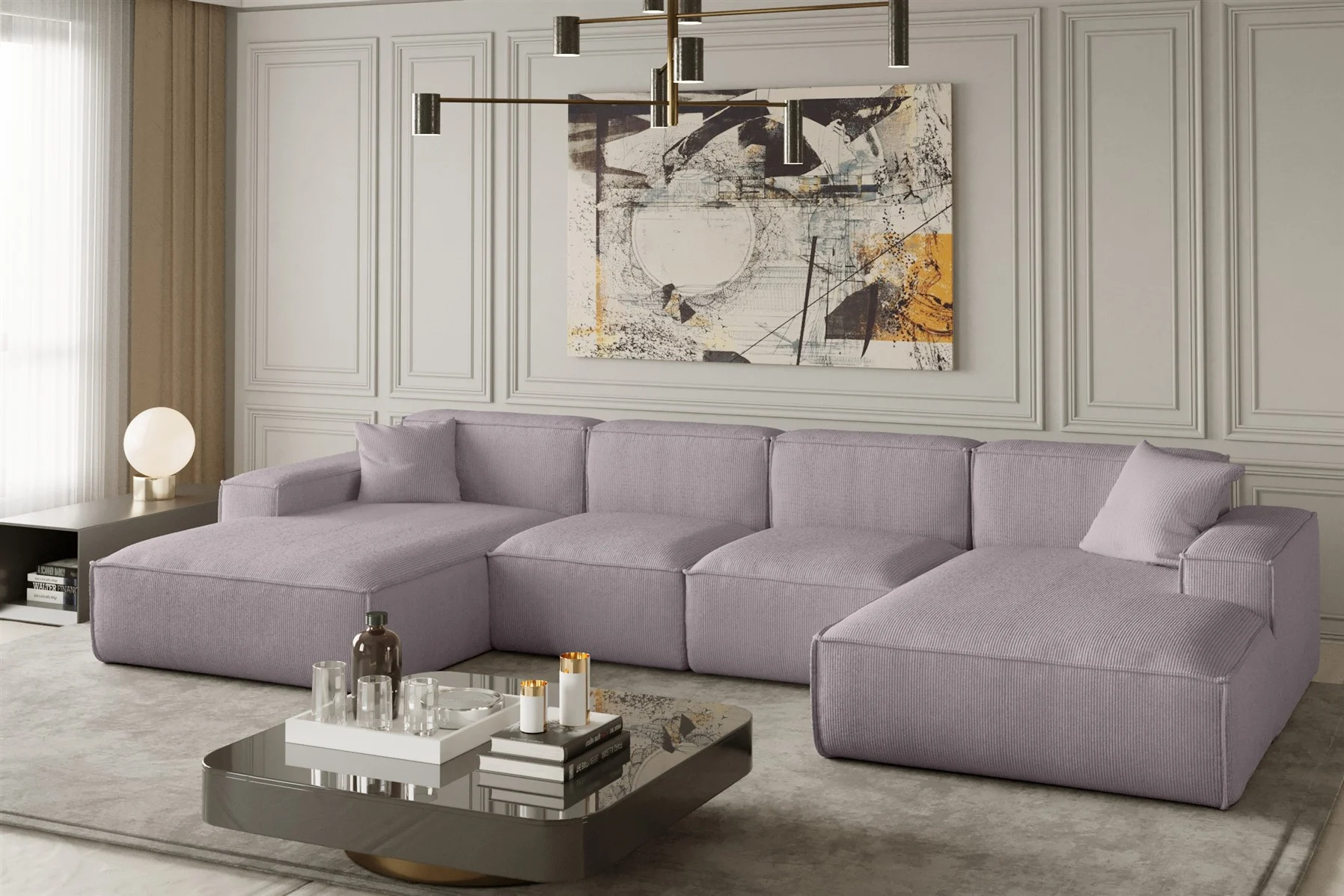 Wohnlandschaft U-Form CELES XS in Stoff Scala Flieder
