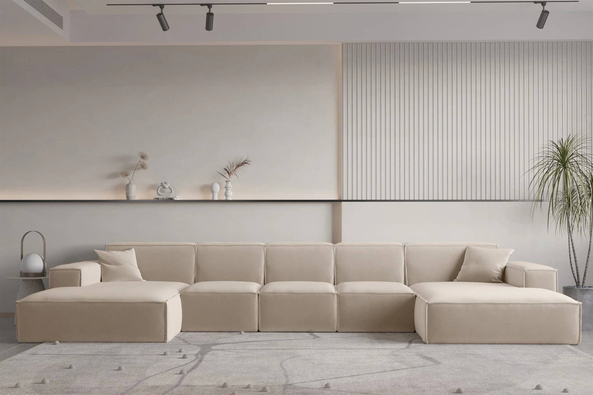 Wohnlandschaft U-Form CELES PREMIUM XL in Stoff Opera Velvet Sand