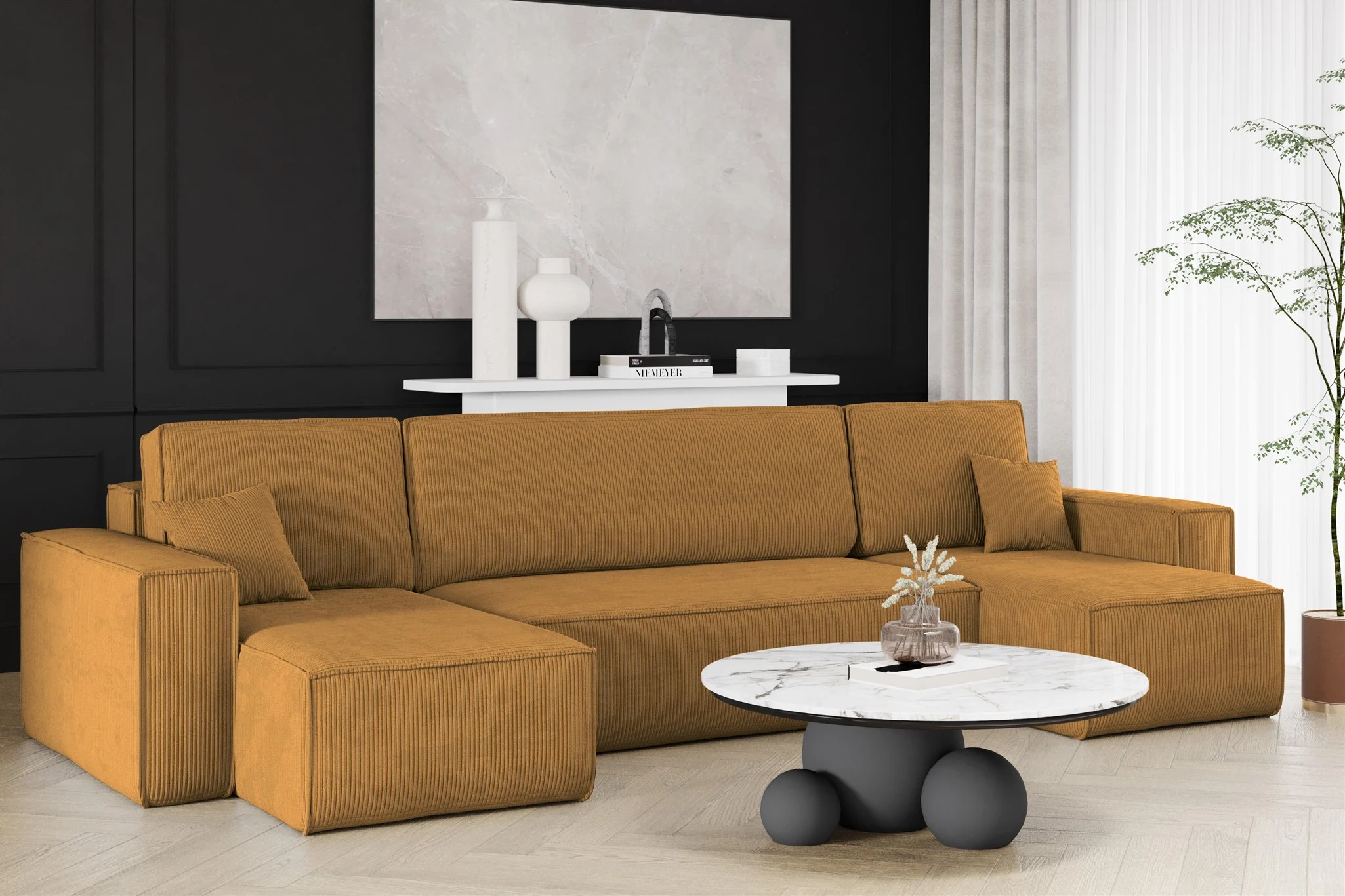 Wohnlandschaft Schlafsofa Sofa MARIS Stoff Poso Senf - Fun Möbel